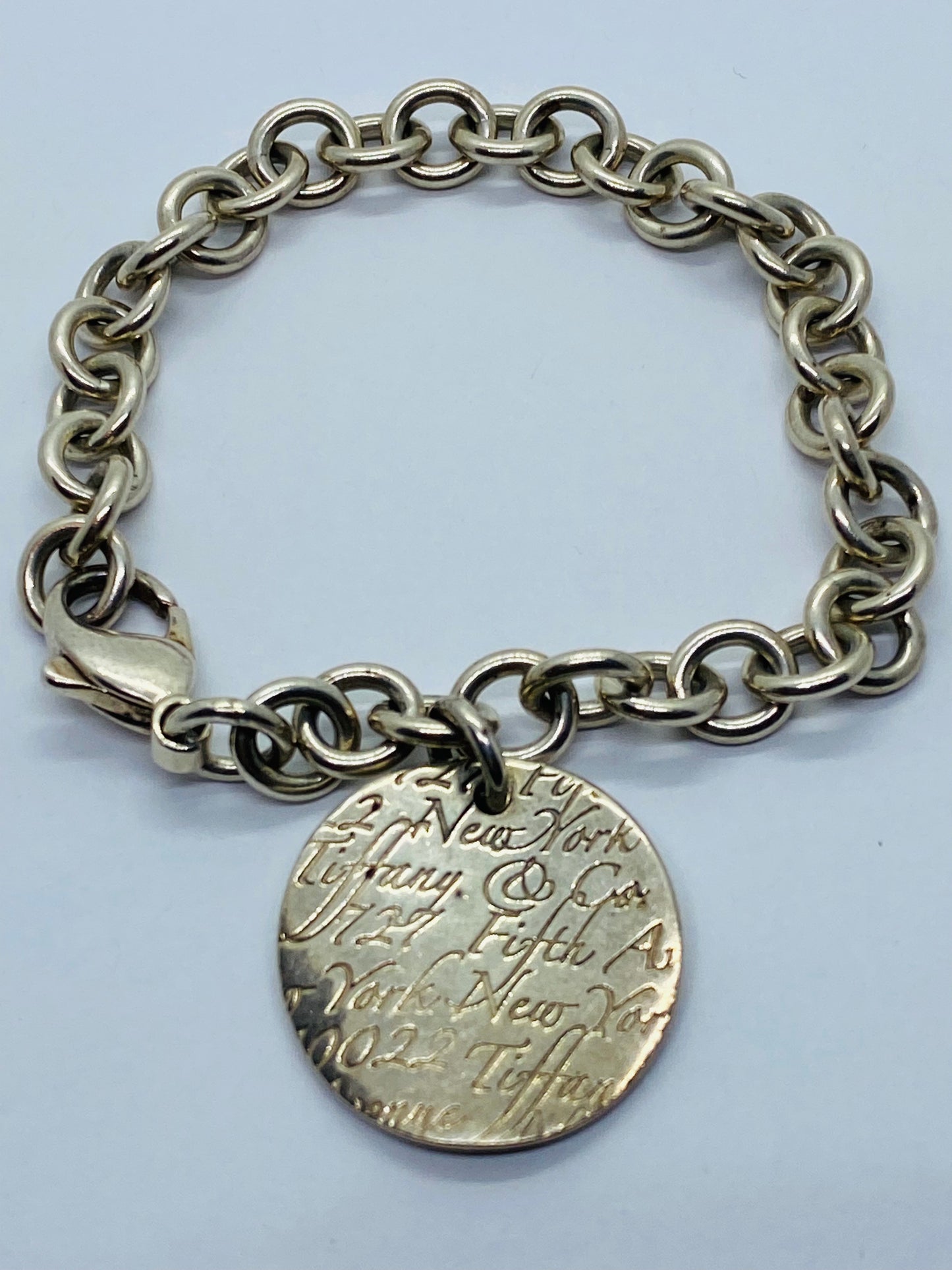 Tiffany & Co. Silver Notes Wavy Round Circle Pendant Bracelet 7.5”