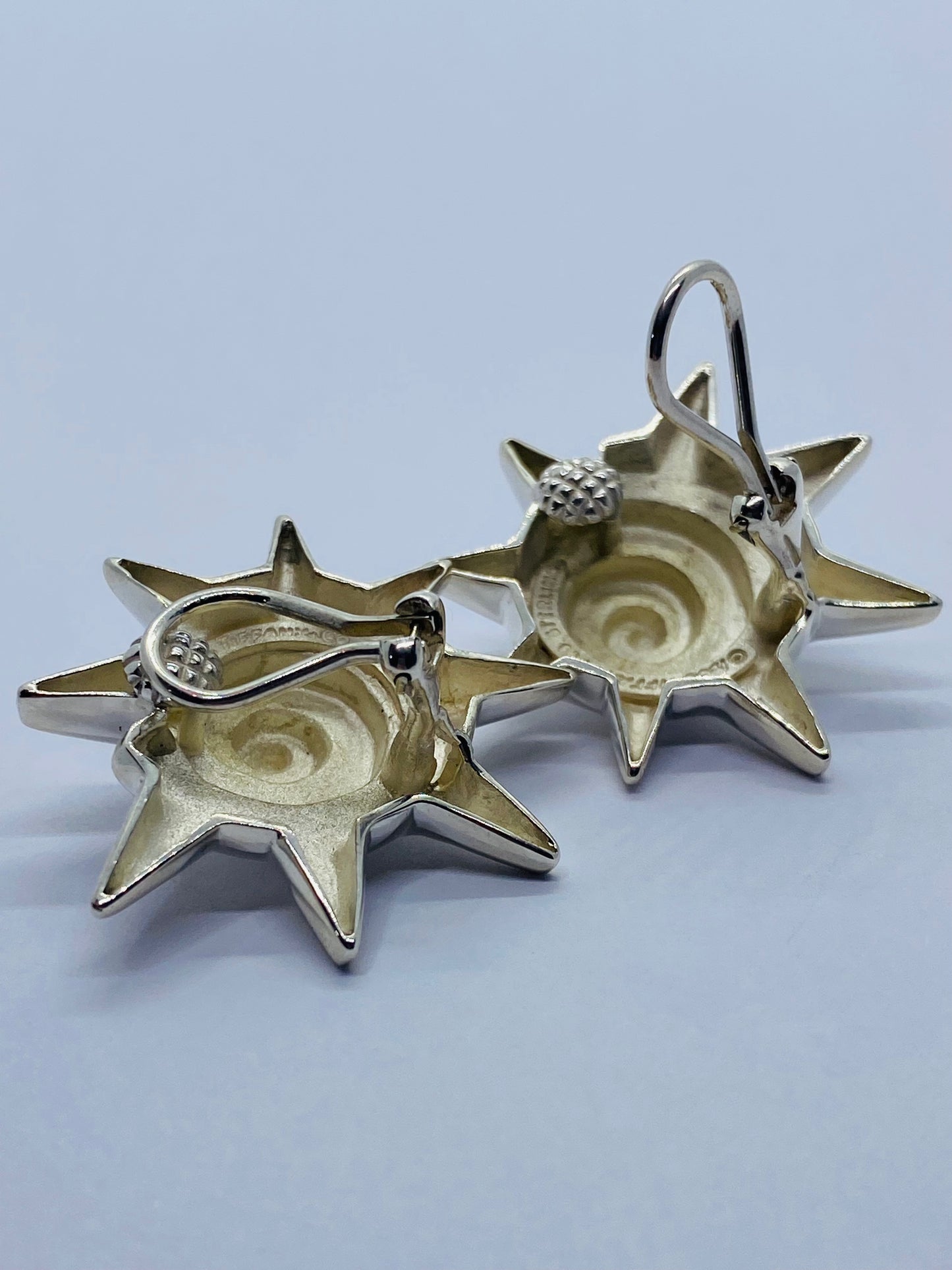 Tiffany & Co RARE Silver Sun Star Seashell Earrings 35MM Wide Clip On