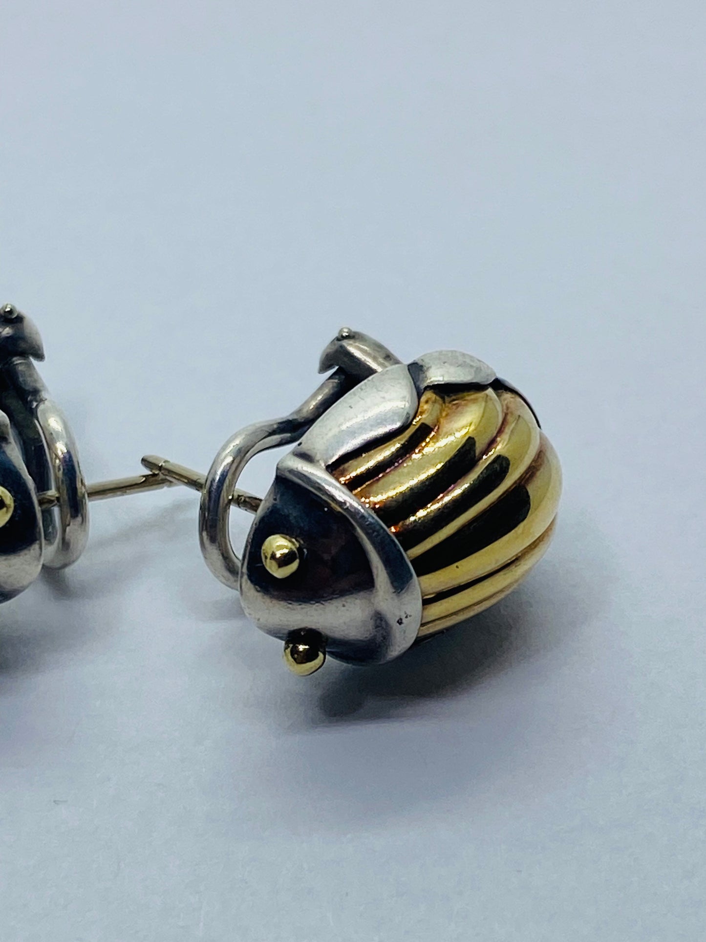 Tiffany & Co 1993 SCARAB Sterling Silver 18k Yellow Gold Body Pierced Earrings