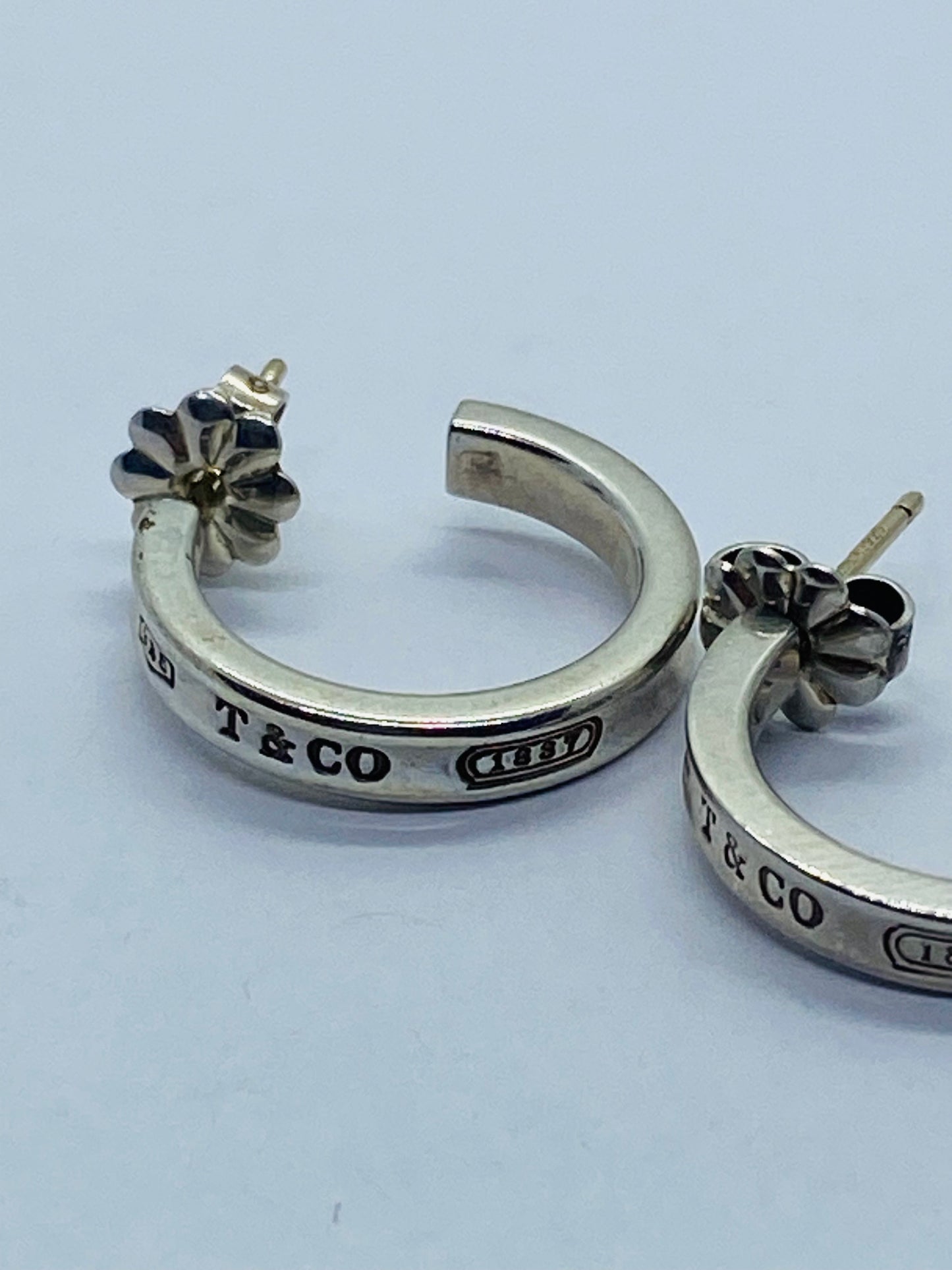 Vintage silver TIFFANY & CO. SMALL HOOPS 1837 earrings 3MM 18MM