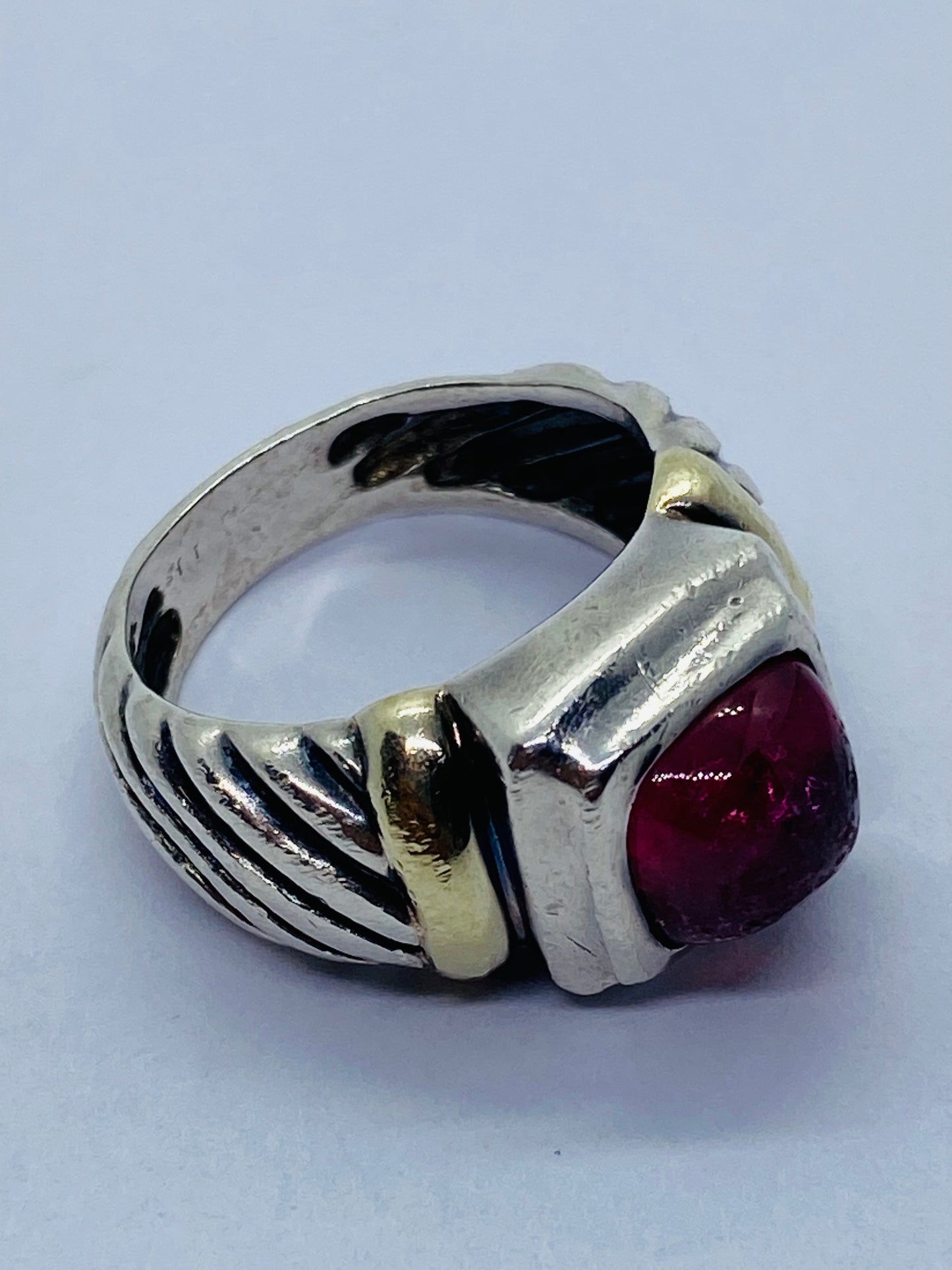 David Yurman Sterling Silver 925 14k 585 Gold & Pink Tourmaline Ring