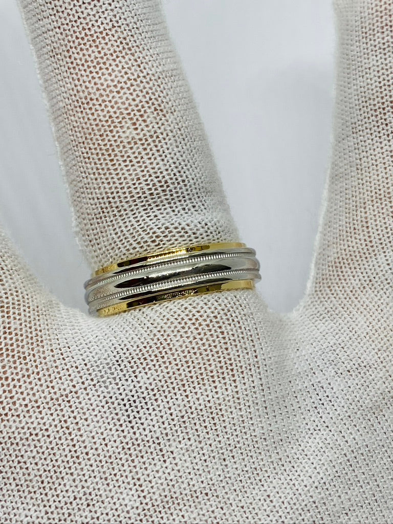 Tiffany & Co. Platinum & 18K Gold Two Tone Ridged Design Mens Band Ring Sz 9.25