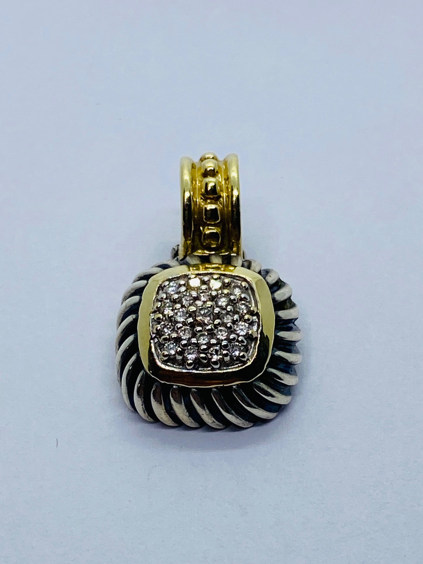 David Yurman Sterling Silver 18K Gold Pave Diamond Albion Cable Pendant