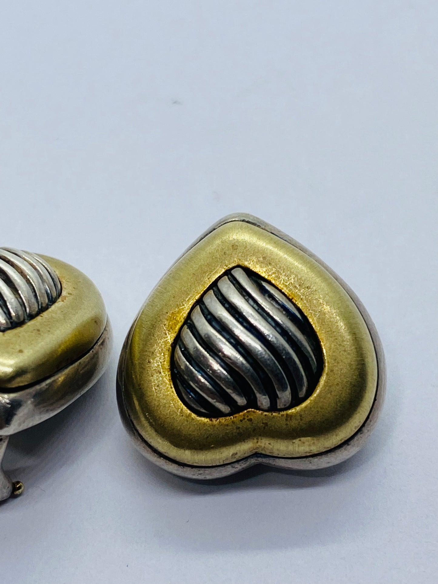 David Yurman Sterling & 18k Gold Thoroughbred Heart Cable Clip On Earrings