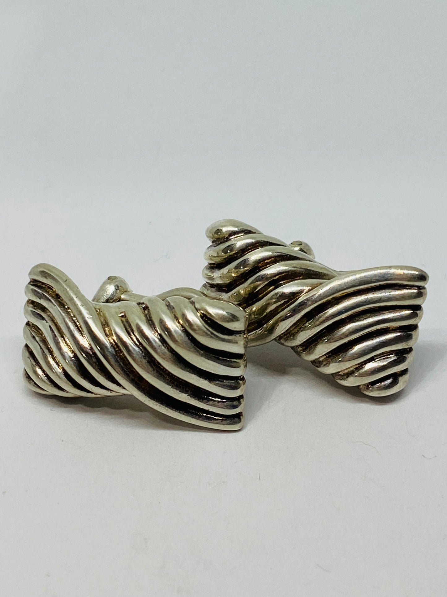 Retired TIFFANY 925 Silver - Vintage Fluted Hourglass Design Non Pierce Earrings