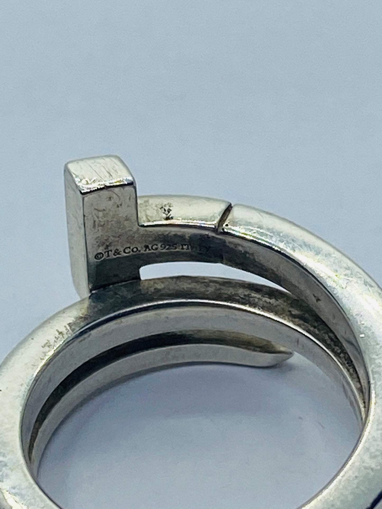 Tiffany & Co Sterling Silver T Square Wrap Ring Size 4 Pouch 11MM Wide