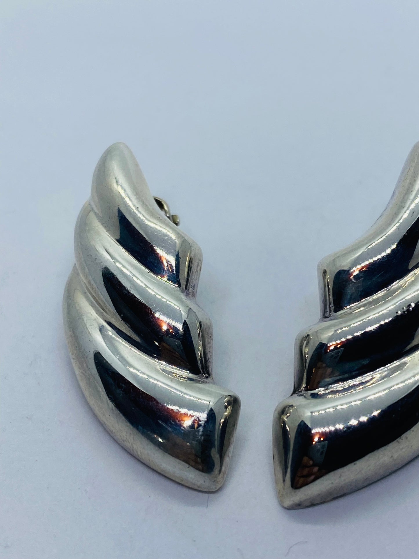 Tiffany & Co. 925 Sterling Waves or Wings Clip-On Earrings with T&Co Pouch 38MM
