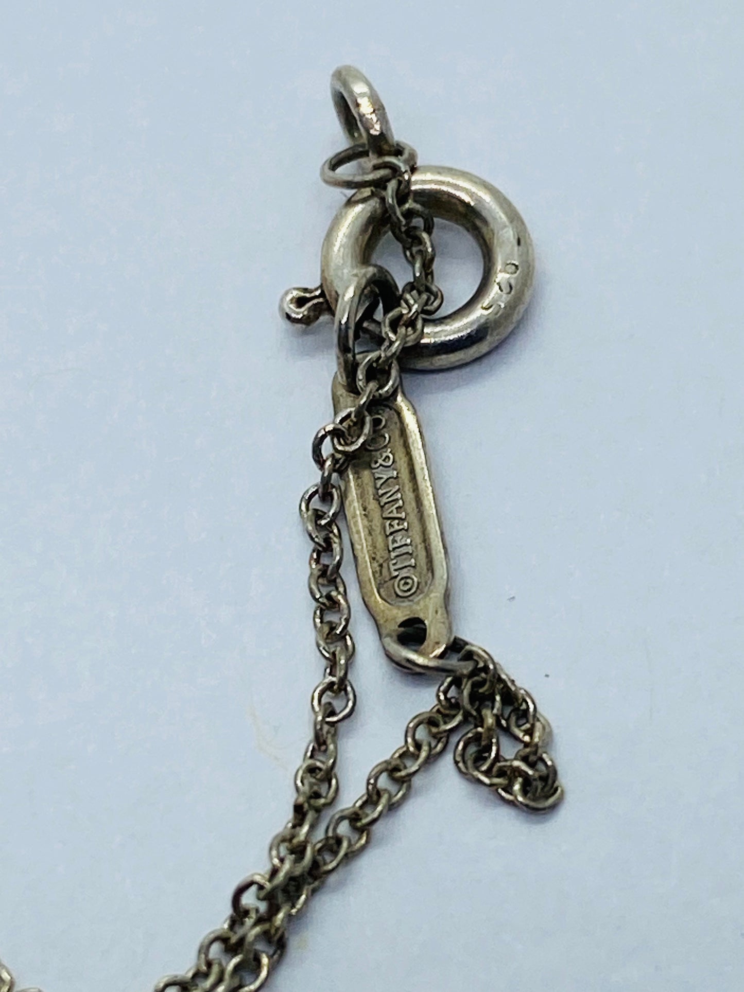 Tiffany & Co. 925 Sterling Silver Blue Enamel Mini Key Heart Necklace 18.25”