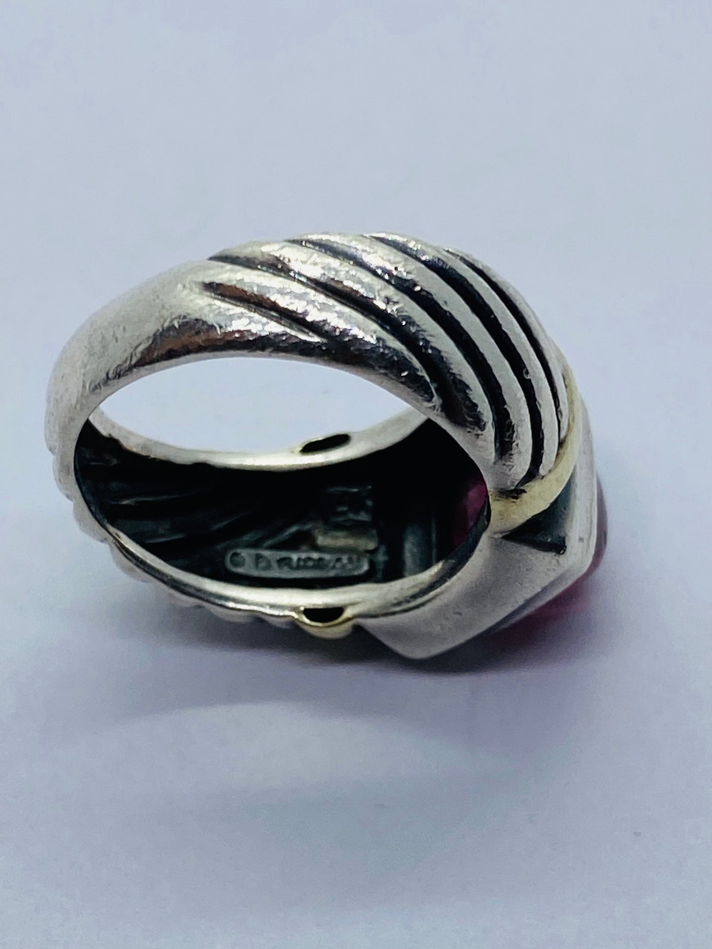 David Yurman Sterling Silver 925 14k 585 Gold & Pink Tourmaline Ring