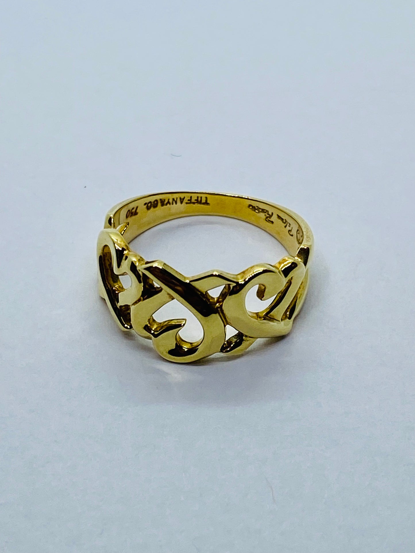 TIFFANY & Co Ring Triple Loving Heart Solid 18K 750 Yellow Gold US 4.5