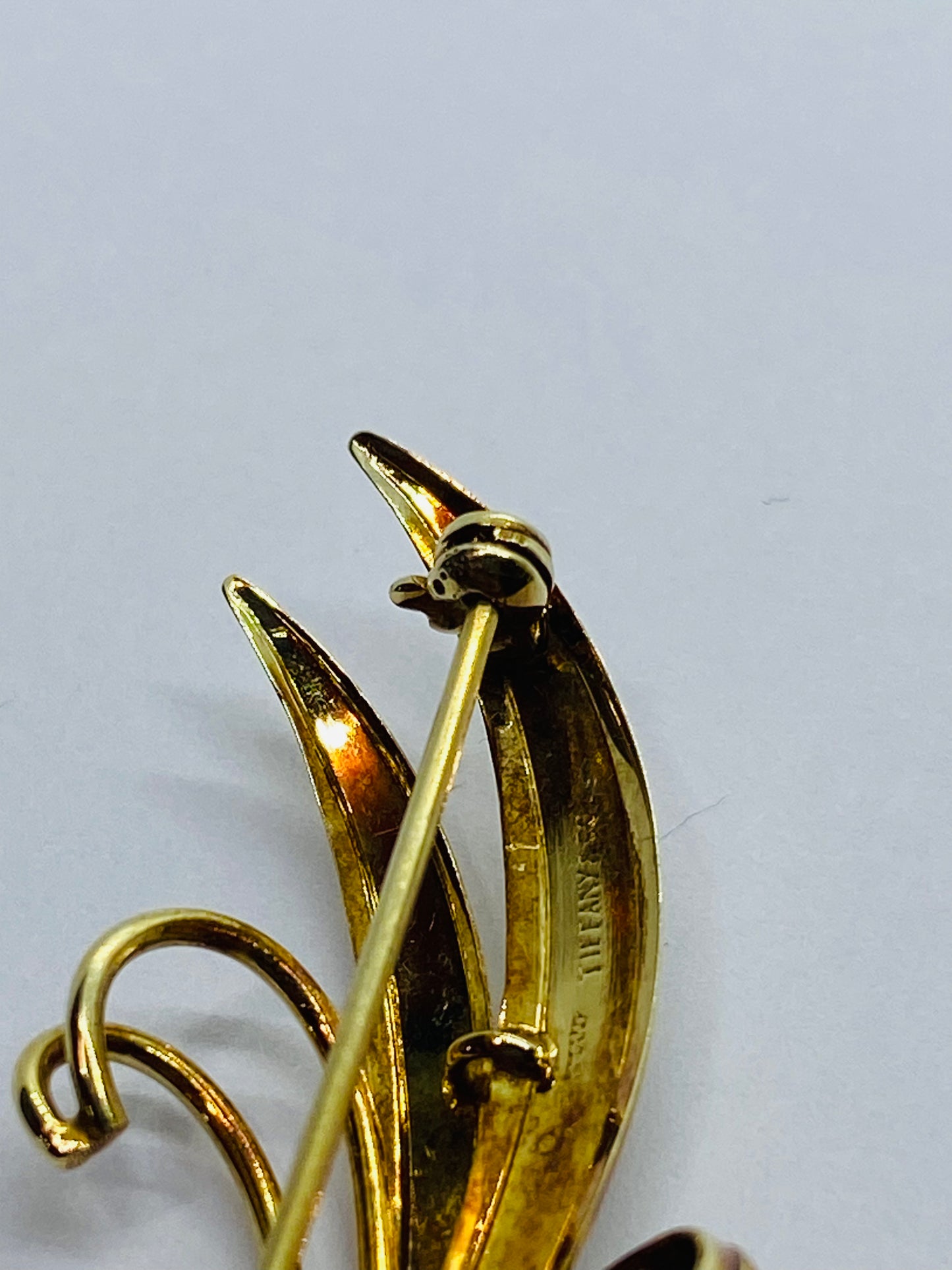 TIFFANY & CO 2 INCH 14K LEAF FLOWER FLORAL PIN BROOCH T&CO RARE VINTAGE