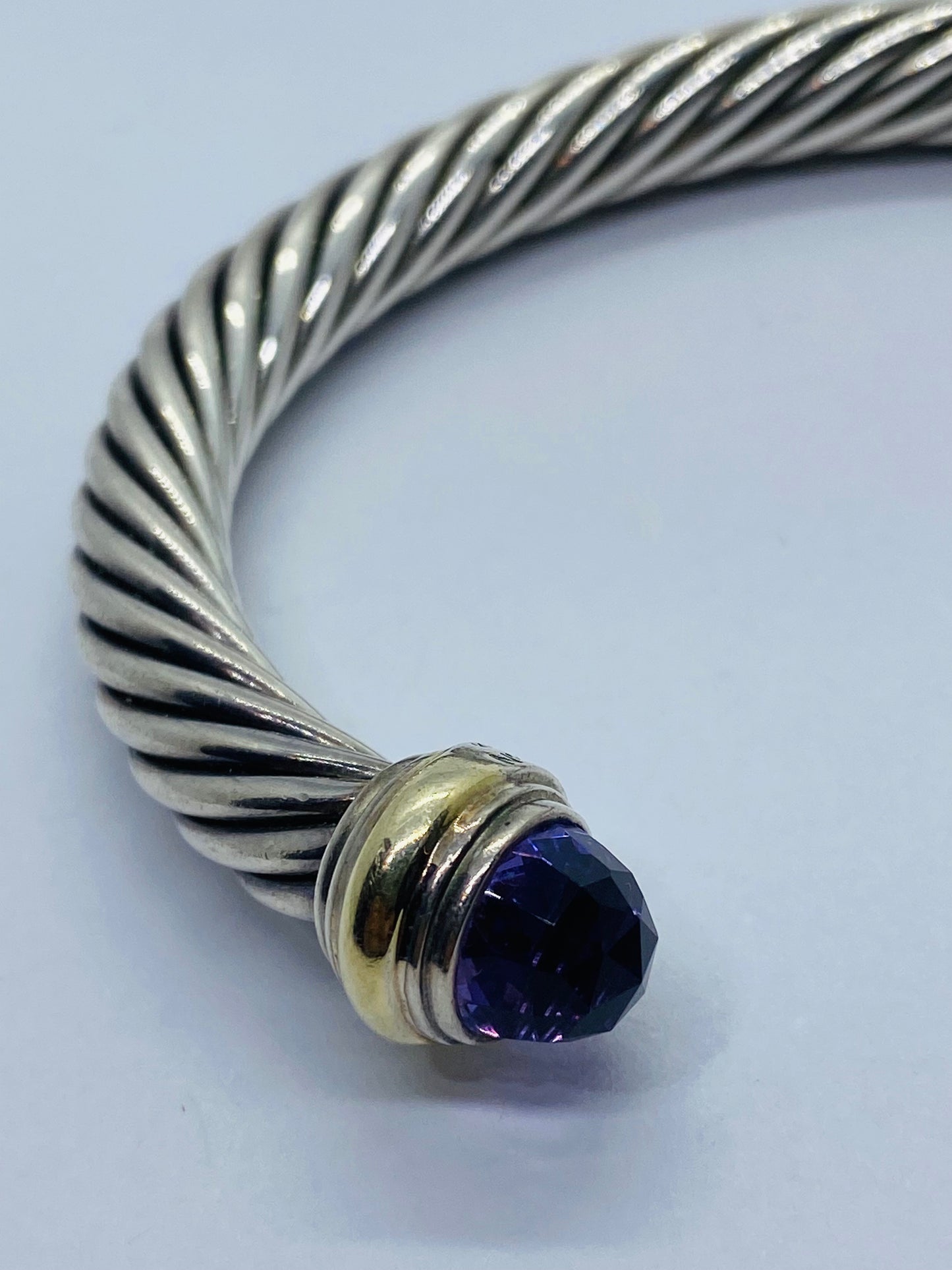 7MM David Yurman Cable Classic Bracelet Amethyst 14K Yellow Gold 2.25”