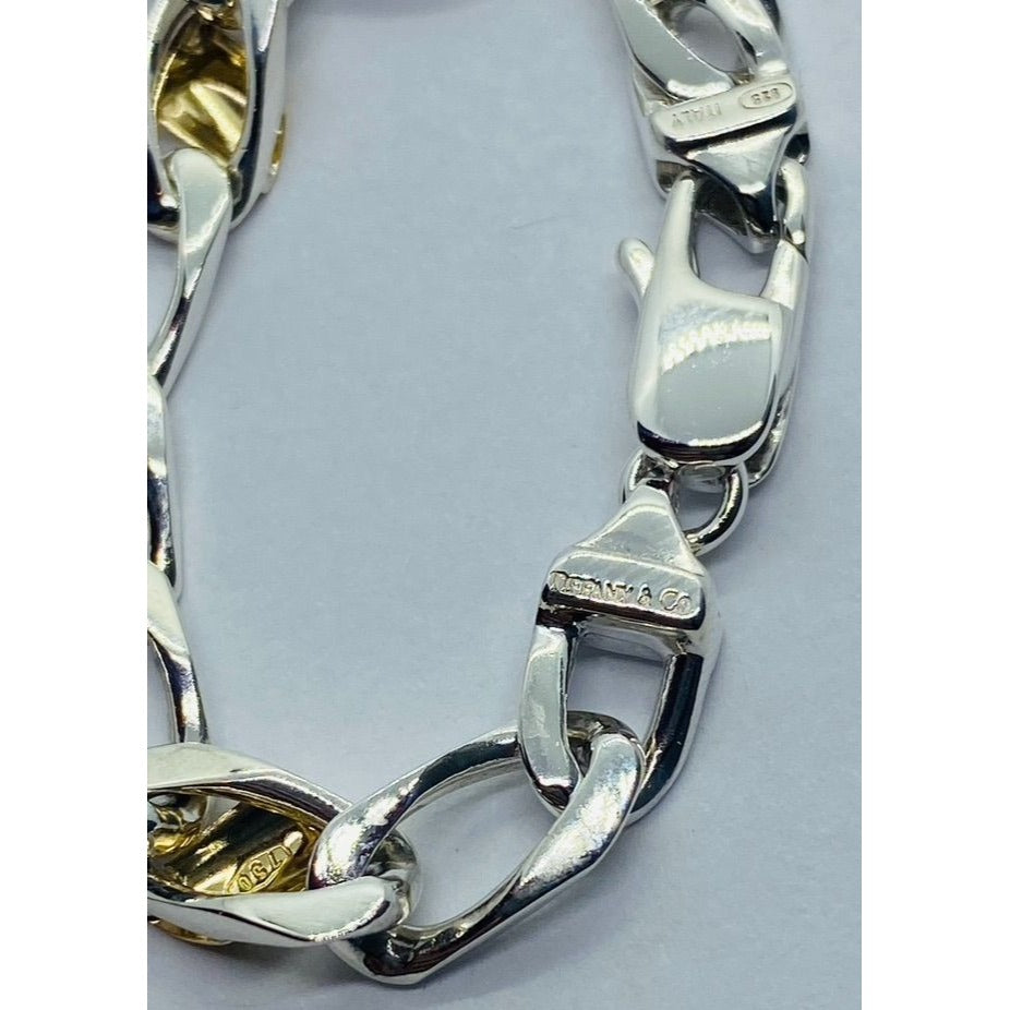 Tiffany & Co. Bracelet Sterling Silver 18k Gold Figaro Cuban Curb Link 7.5: