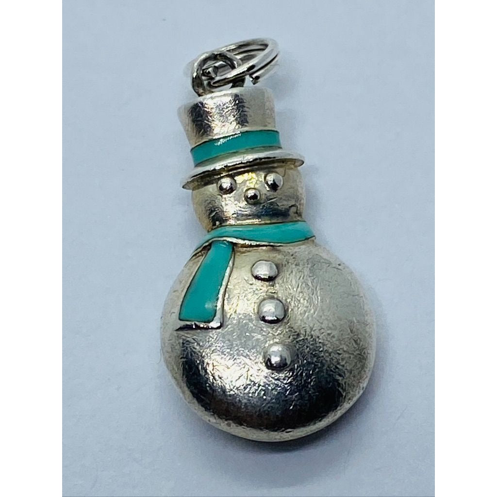 TIFFANY & CO 925 STERLING SILVER SNOWMAN ENAMEL SCARF CHARM RETIRED READ