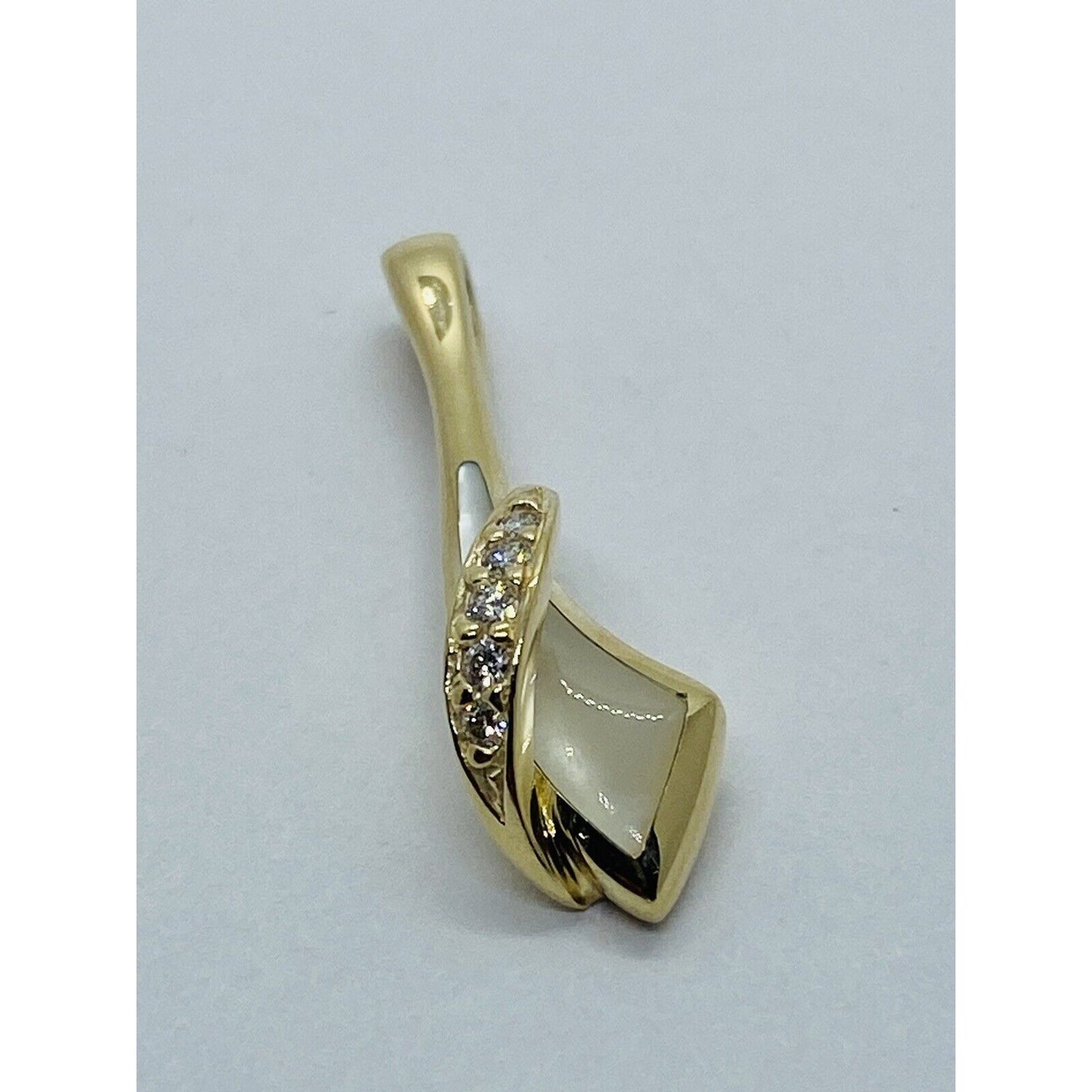 Kabana 14K Yellow Gold Mother Of Pearl Inlay Diamond Ribbon Slide Pendant 27MM