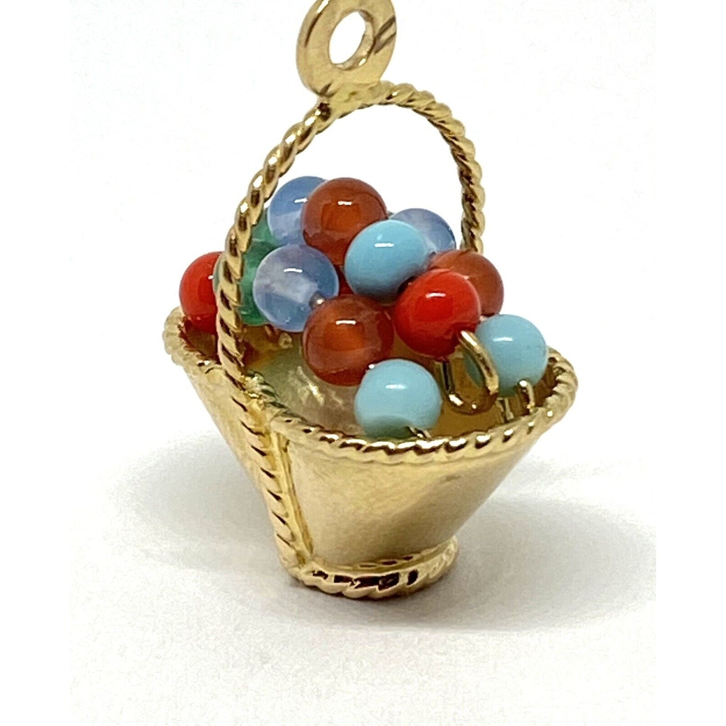 UNO A ERRE Coral Turquoise Chalcedony 18K Gold Fruit Basket Pendant UNOAERRE