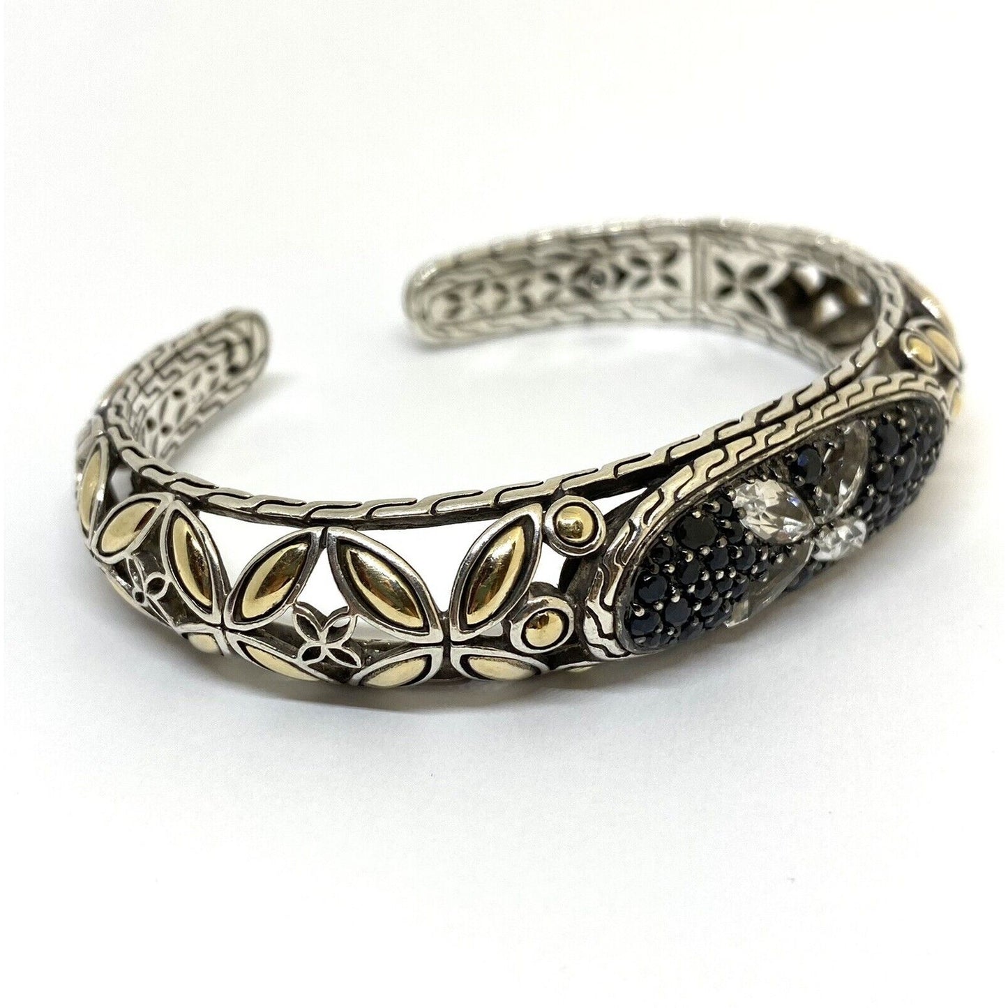 Rare John Hardy BATU KAWUNG Onyx Sapphire 925 Silver 18k Gold Hinged Bracelet