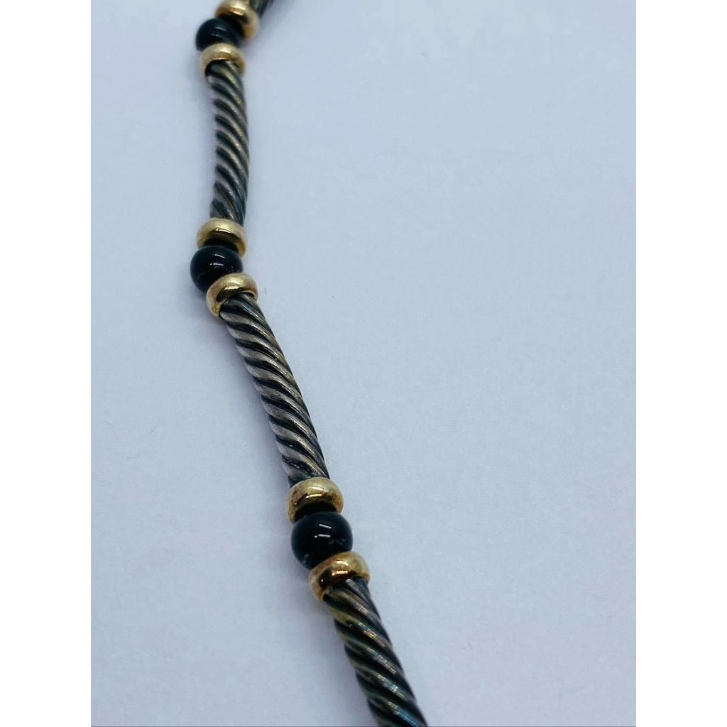 David Yurman Hampton 14K Gold Black Onyx Sterling Silver Choker Necklace 15.25"