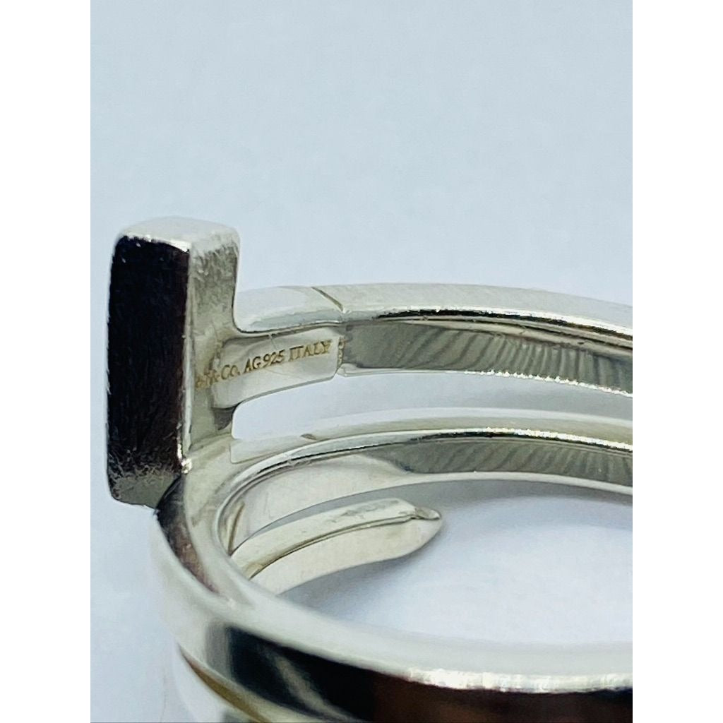 Tiffany & Co Sterling Silver T Square Wrap Ring Size 7 Pouch 11MM Wide