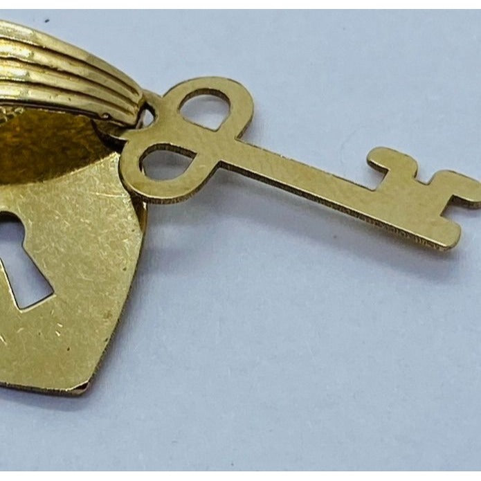 Solid 14K Yellow Gold Heart With Key 18 x 13mm Pendant