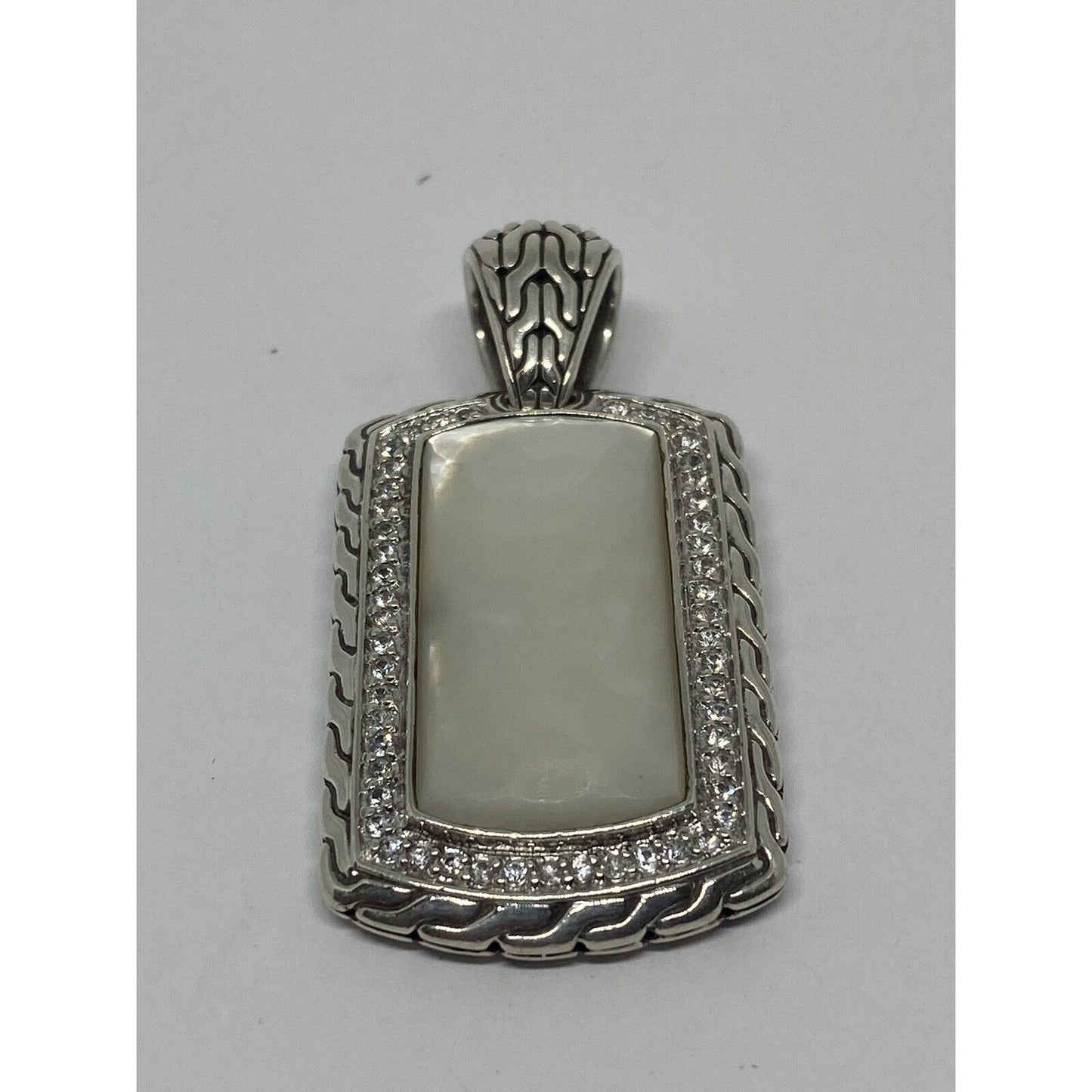 John Hardy Men's Sterling Silver Mother Of Pearl Sapphires Naga Dog Tag Pendant