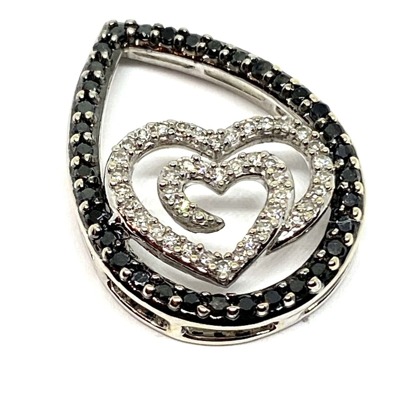 Estate 0.56ct White Black Diamond 14K Gold Heart Cluster Pendant