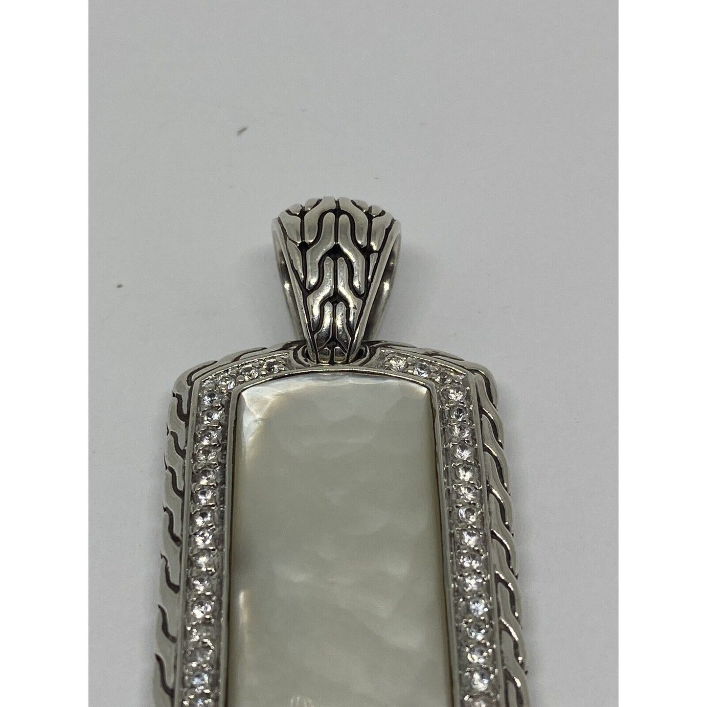 John Hardy Men's Sterling Silver Mother Of Pearl Sapphires Naga Dog Tag Pendant
