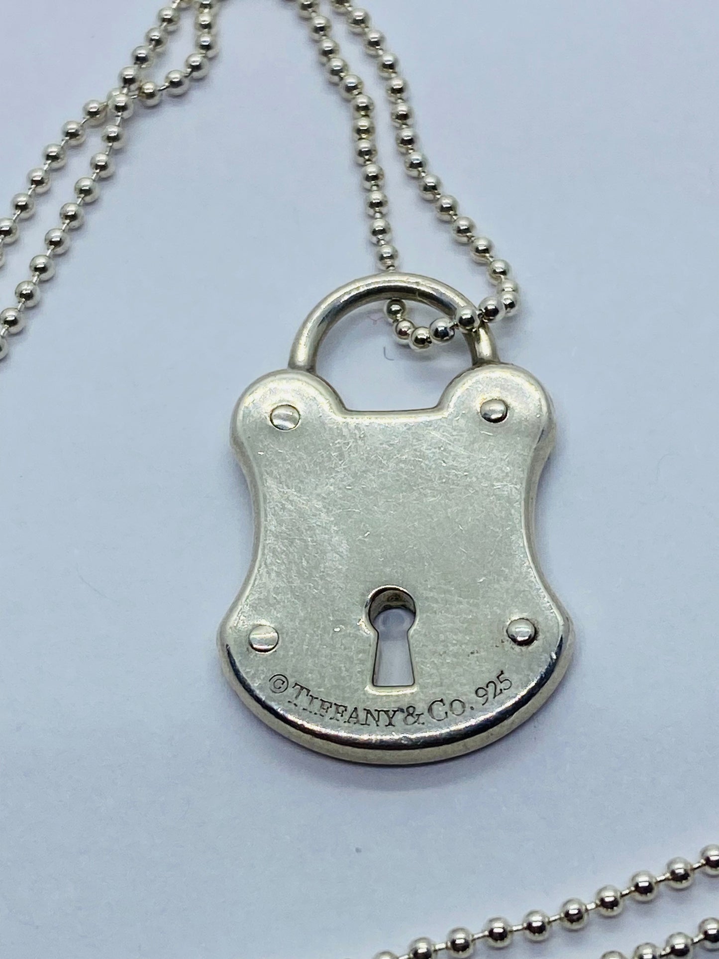 Tiffany & Co 925 Sterling Silver Lock Key Hole Charm Pendant 24x15MM 18” Bead