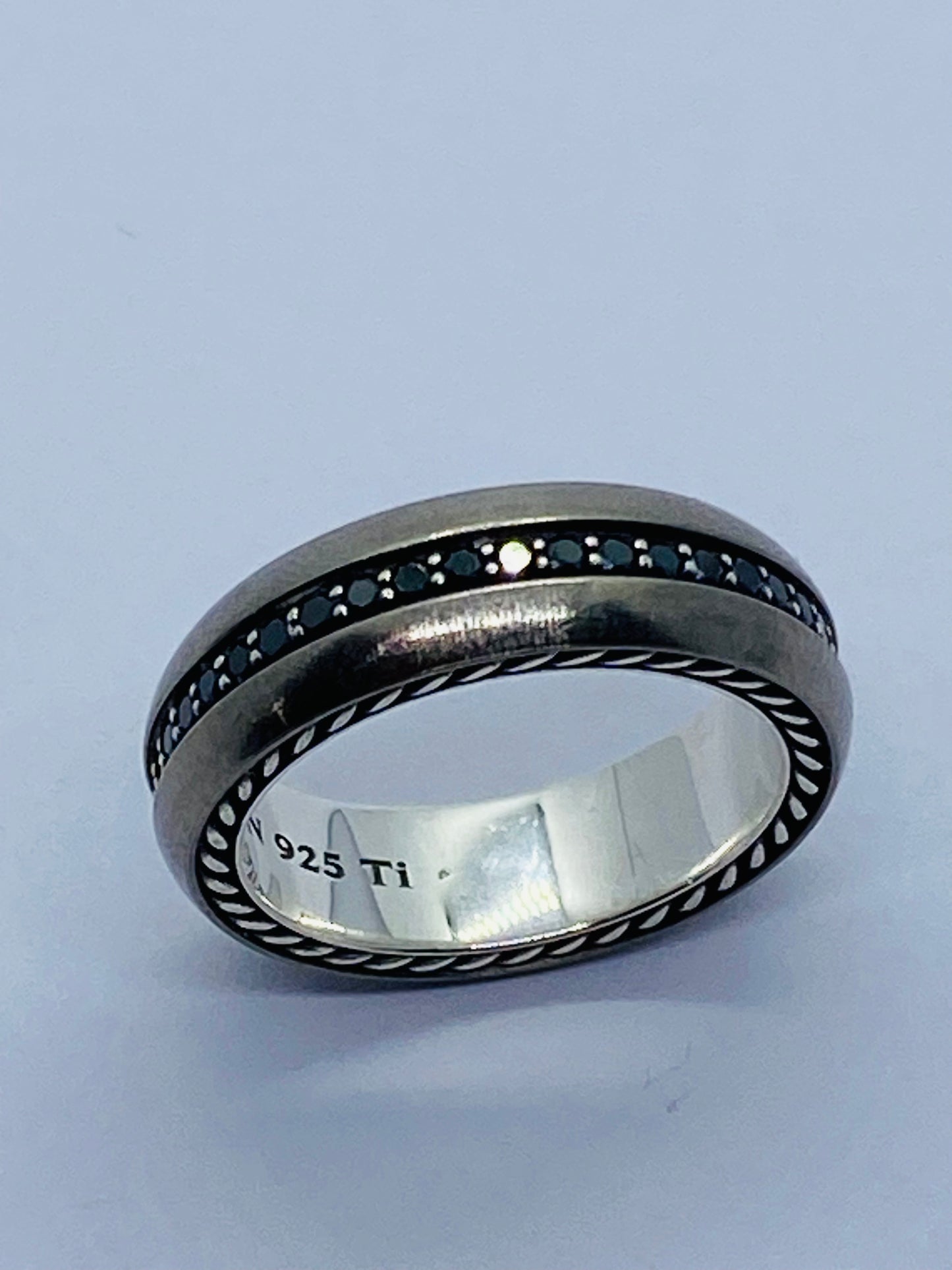 STREAMLINE BAND RING IN GREY TITANIUM SILVER WITH PAVÉ BLACK DIAMONDS .66CT