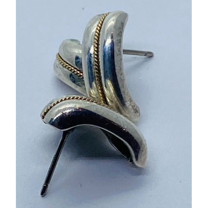 Vintage TIFFANY & CO Sterling Silver 14K Gold V Rope Stud Pierced Earrings