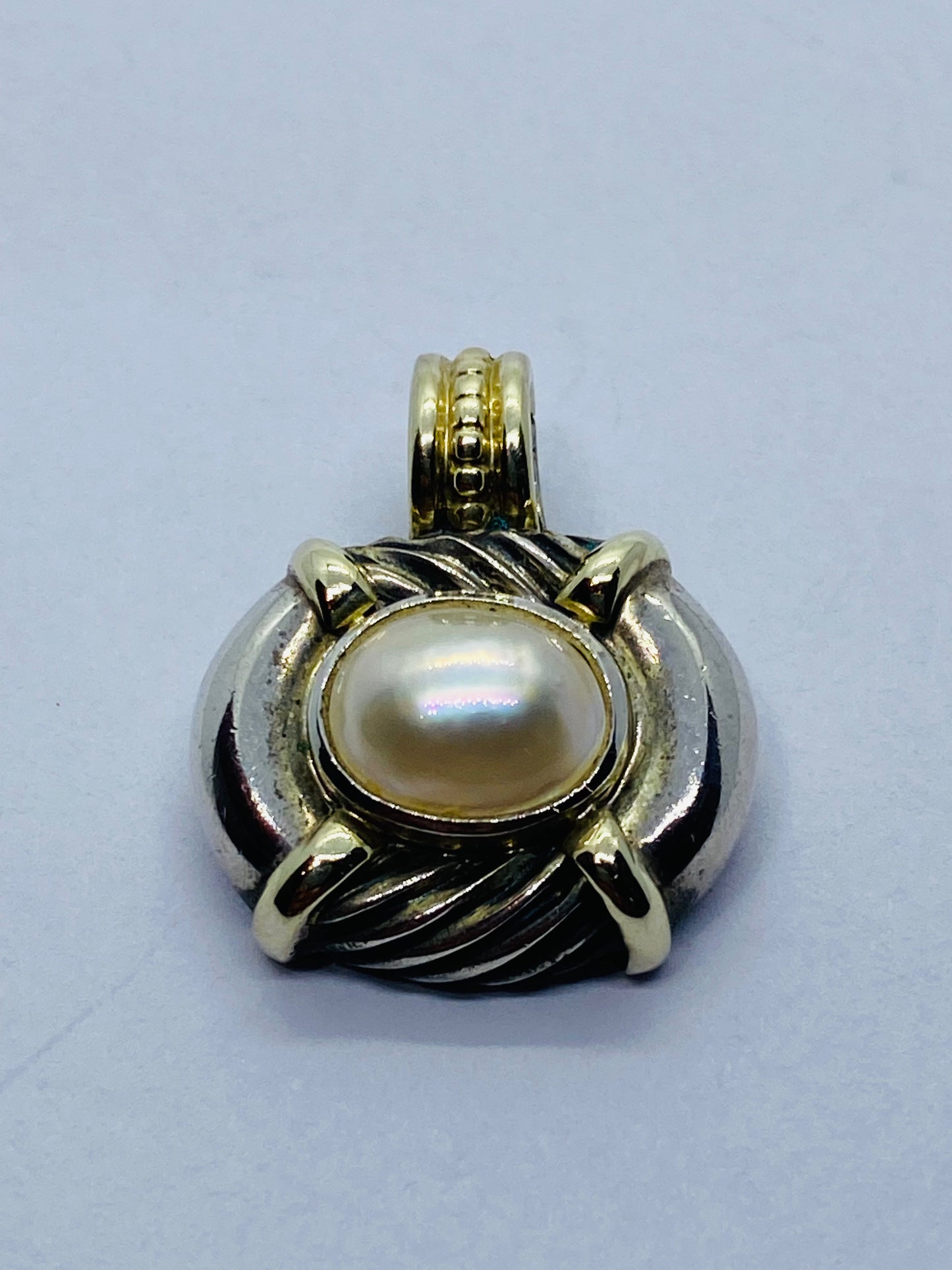 DAVID YURMAN STERLING SILVER RENAISSANCE 14K GOLD MABE PEARL PENDANT ENHANCER