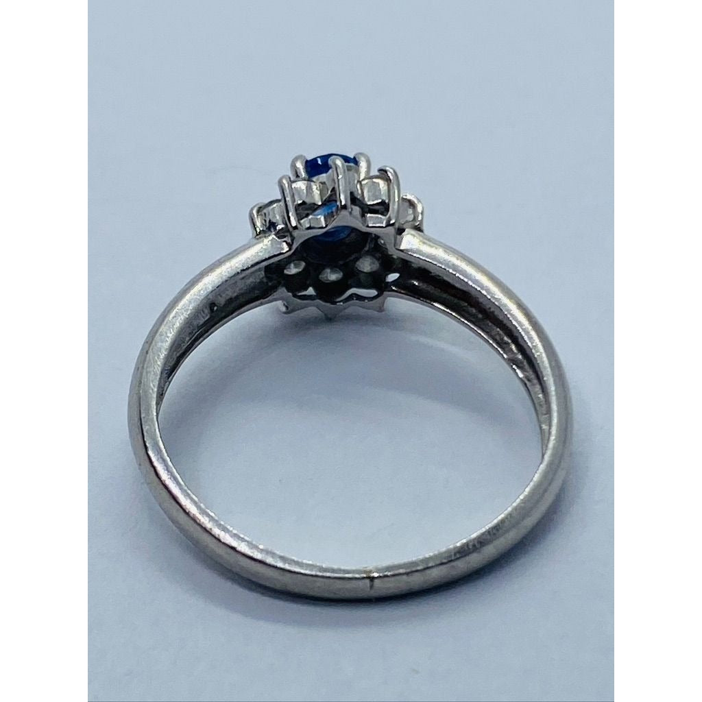 Solid Platinum 900 Navy Sapphire Diamond Halo Ring - 2.7 gms, Sz 5 , .40 TCW