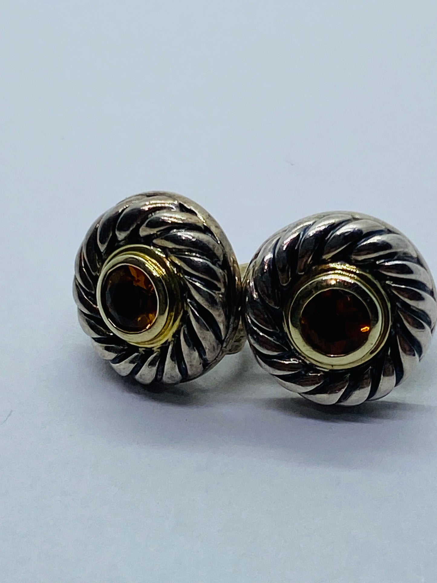 David Yurman Sterling Silver 925 and 14K 585 Yellow Gold Citrine Cookie Earrings