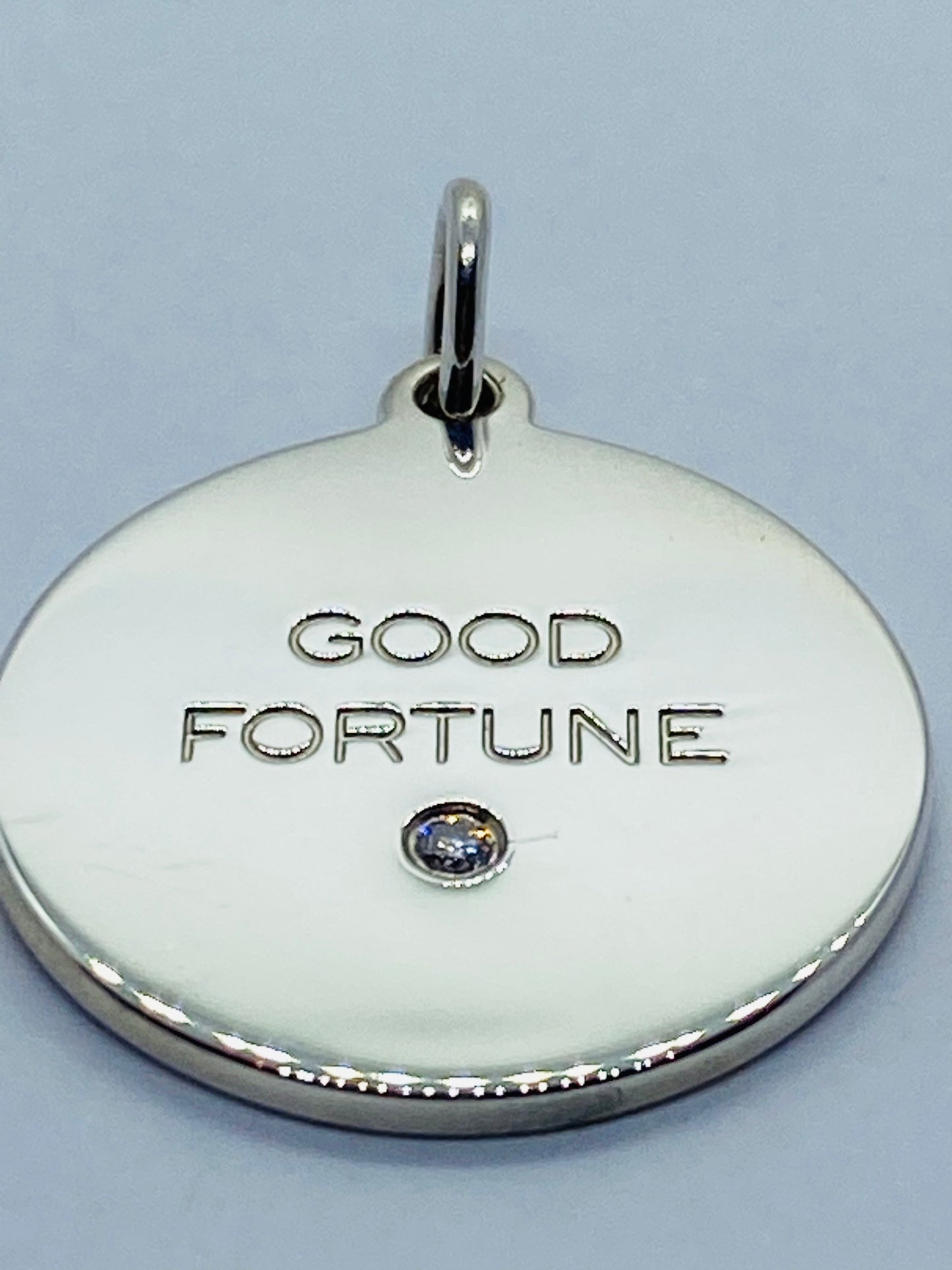 Retired Tiffany Co Sterling Silver Good Fortune Diamond Pendant Charm 22MM