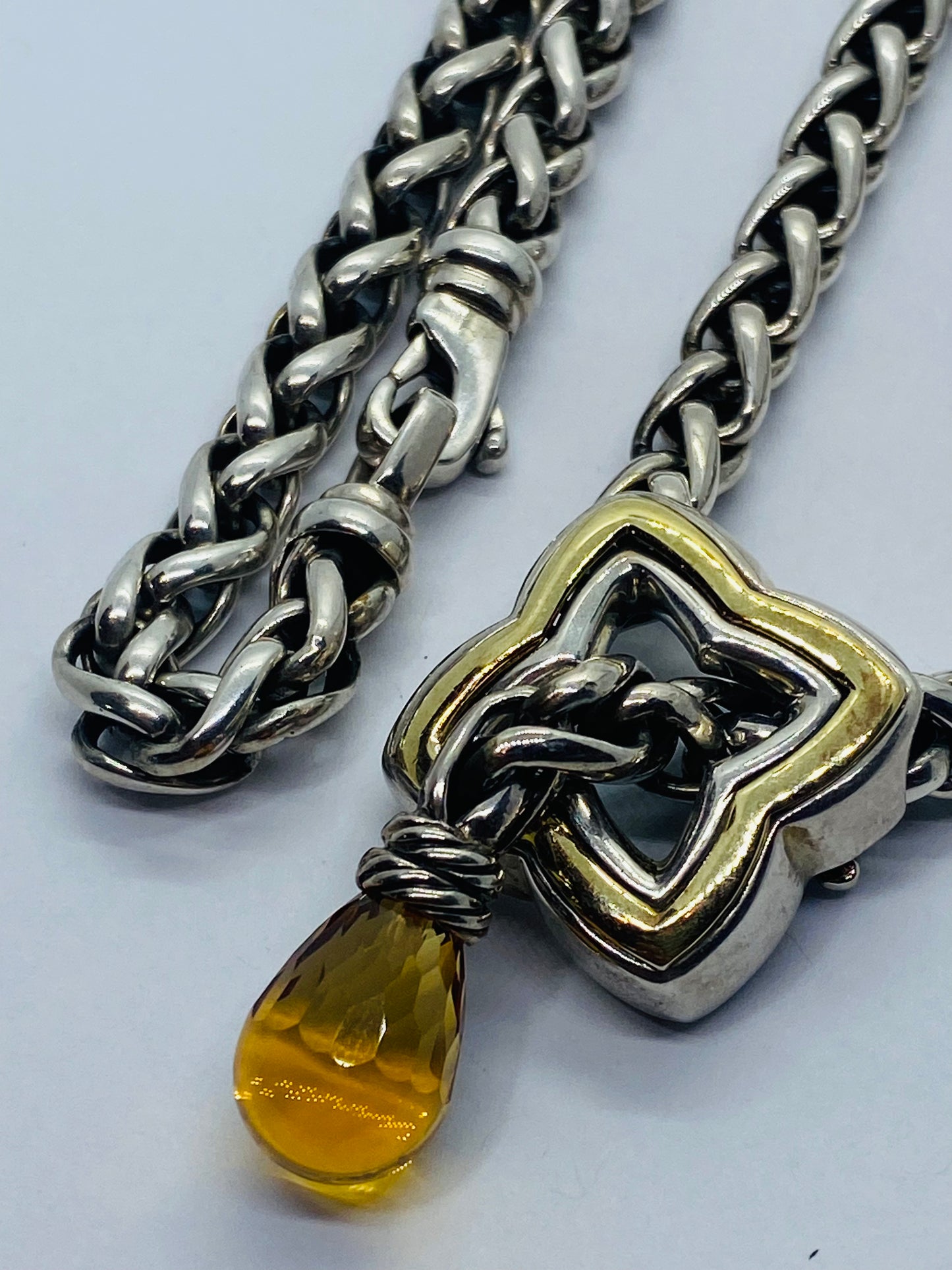 David Yurman Two-Tone Quatrefoil Lariat Adjustable Chain Necklace Citrine