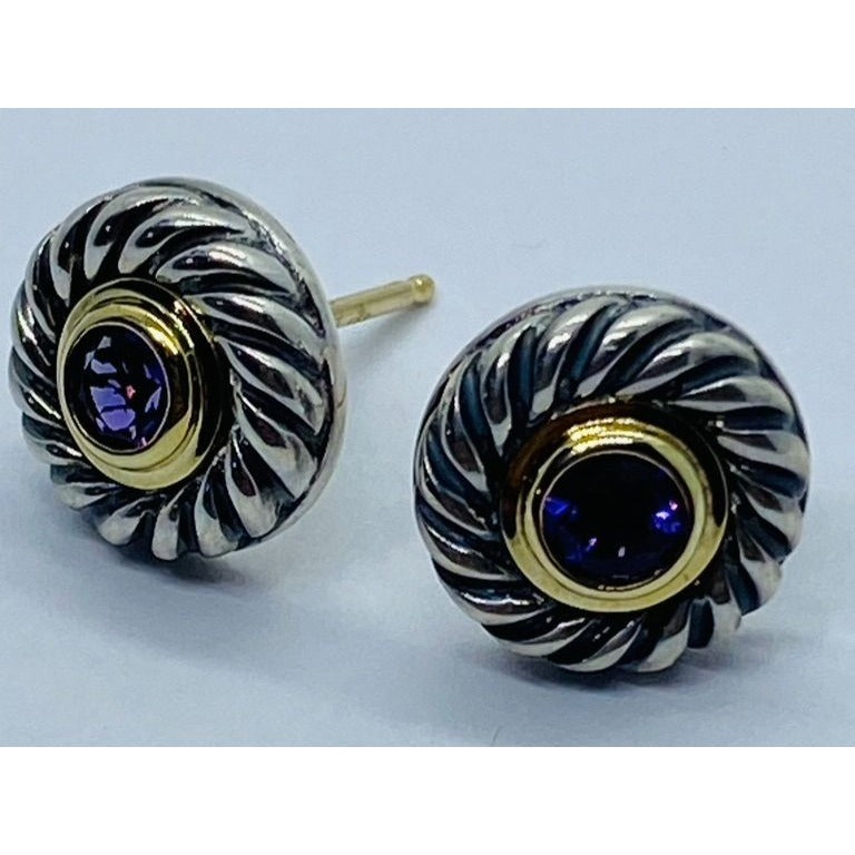 DAVID YURMAN Sterling Silver 14K Gold Amethyst Cookie Pierced Earrings
