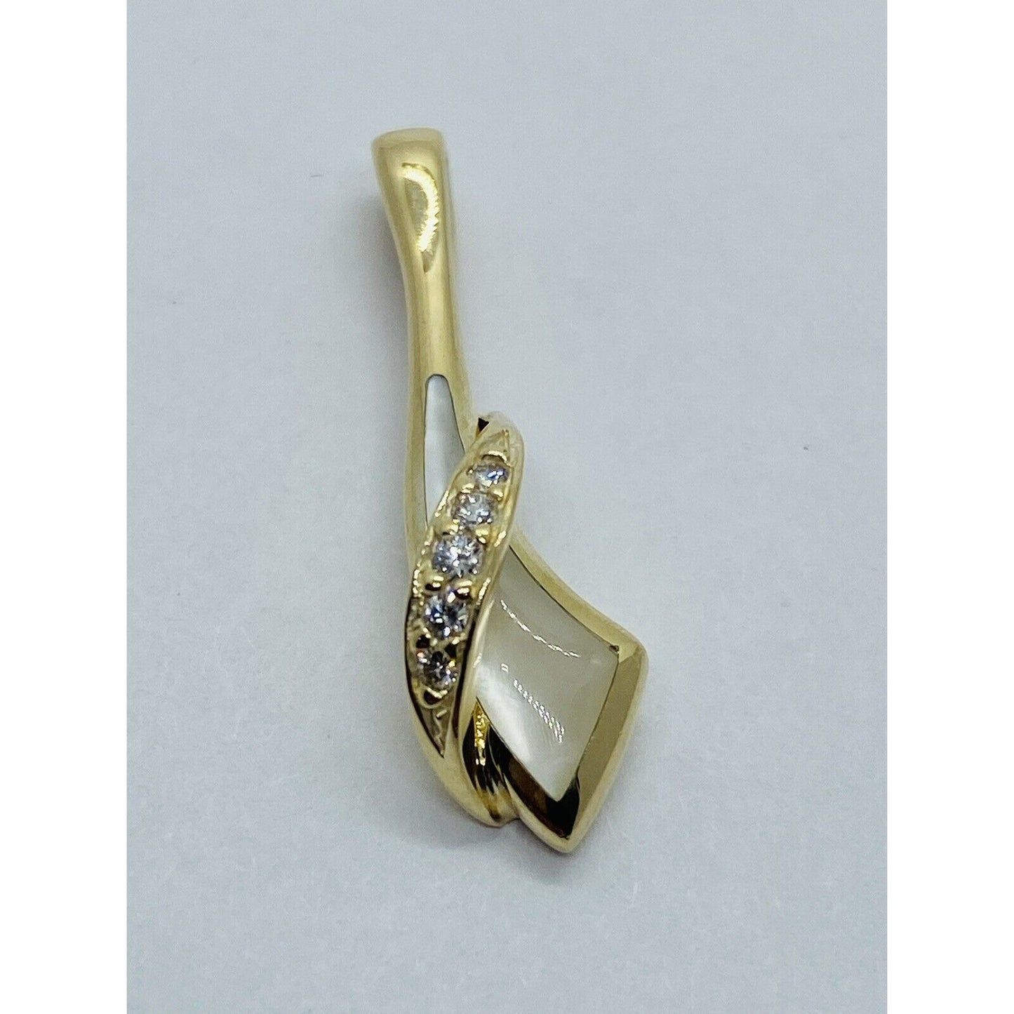 Kabana 14K Yellow Gold Mother Of Pearl Inlay Diamond Ribbon Slide Pendant 27MM