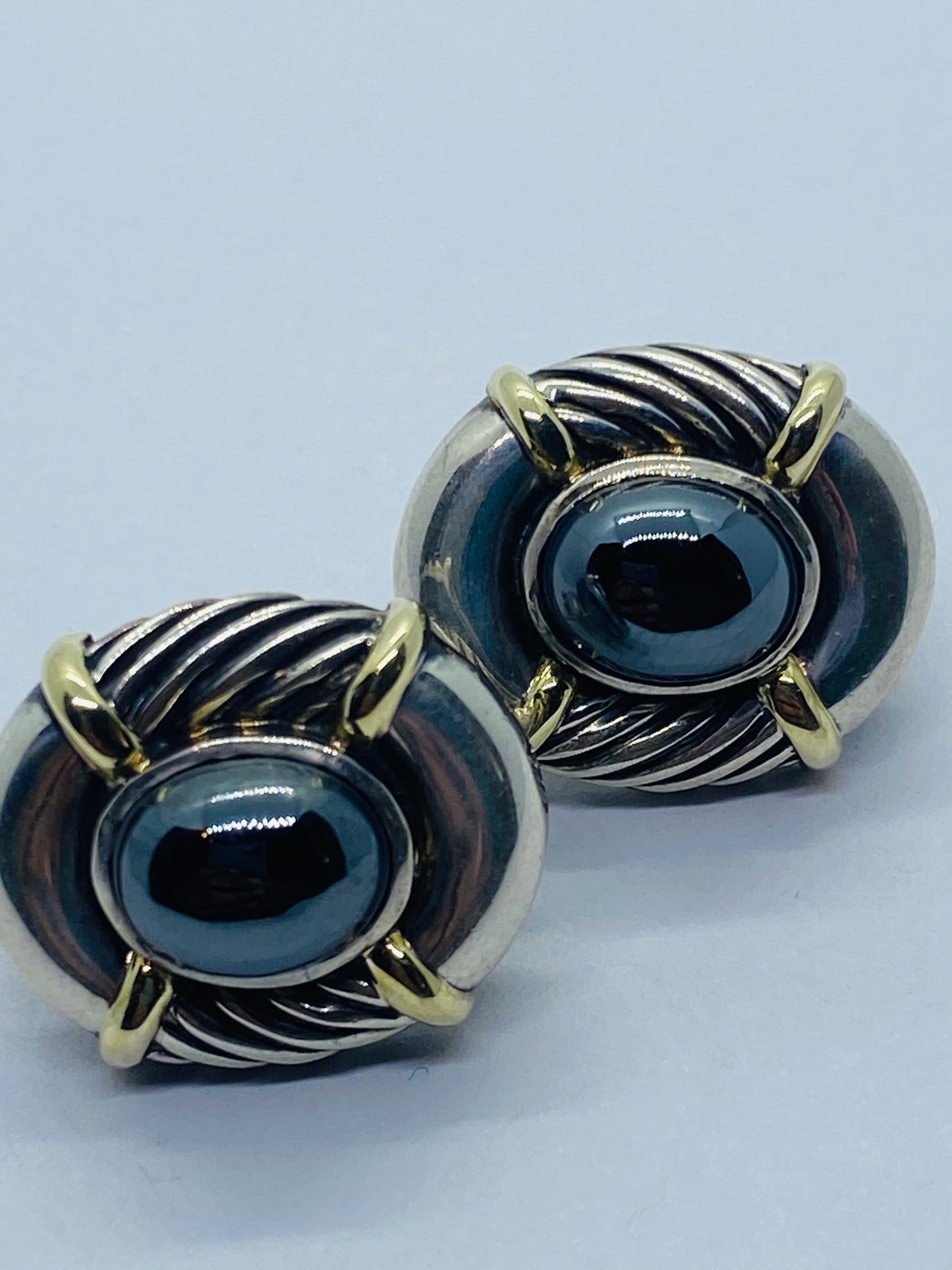 David Yurman Renaissance Cable Hematite Earrings Sterling Silver 14k Gold