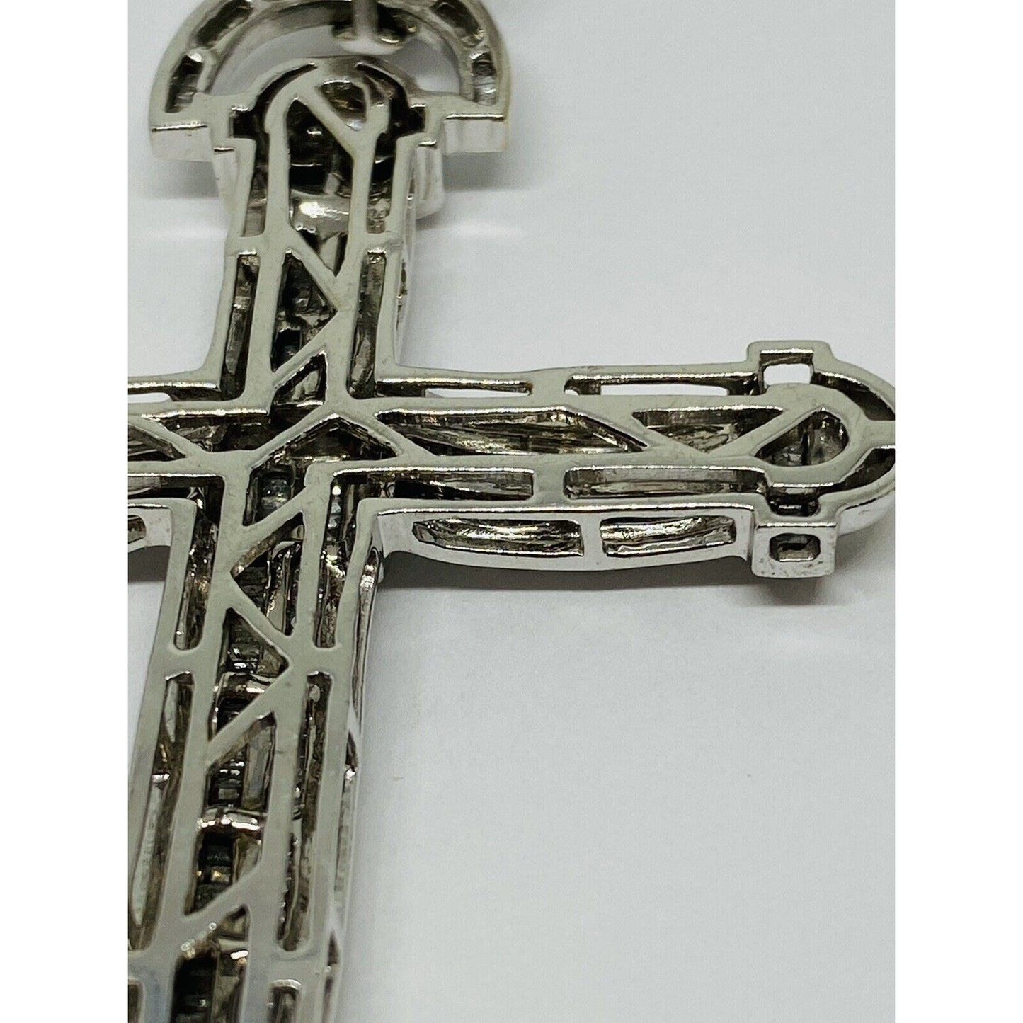 HUGE 10K White Gold Diamond Cross Pendant Appx 2.28CT , 24.4 Grams - 3.5”