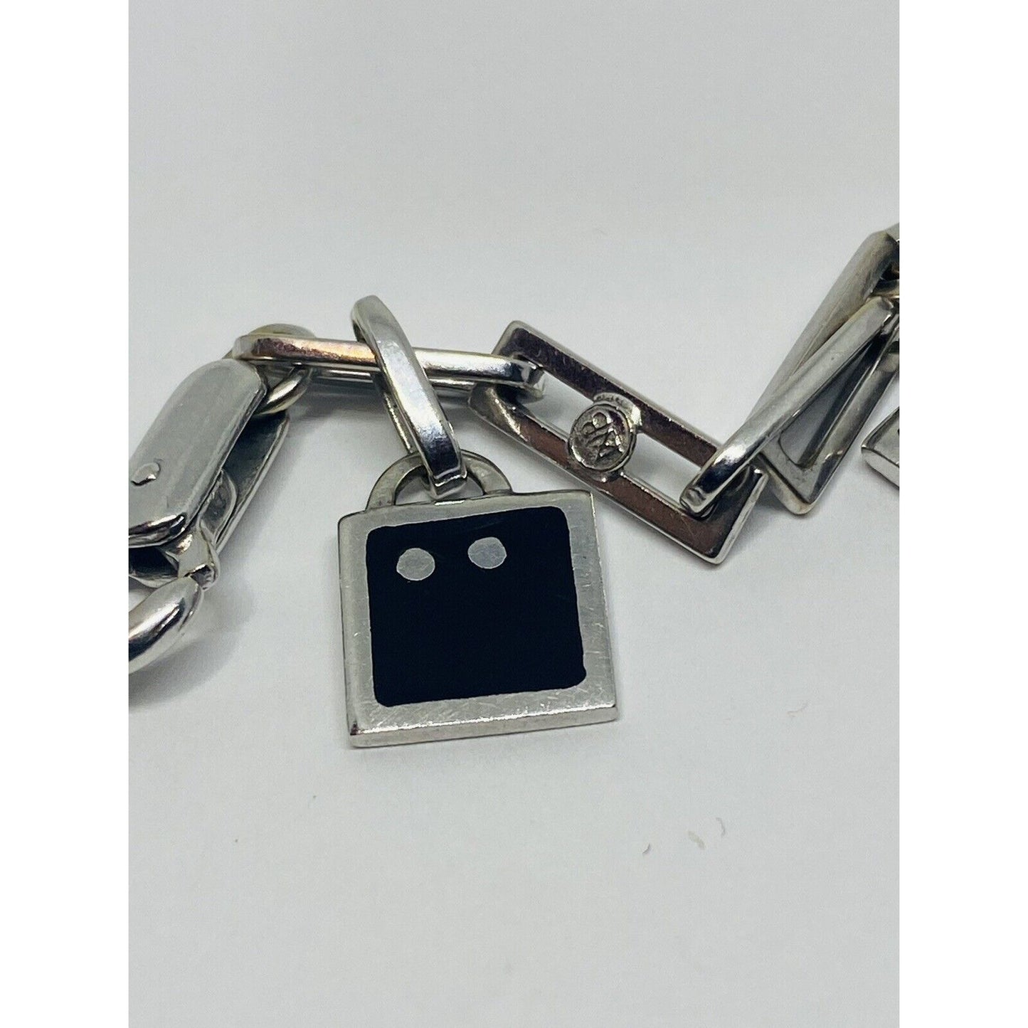 LA NOUVELLE BAGUE 0.22ct Diamond 18K Gold Square Charm Bracelet 7.25” RARE