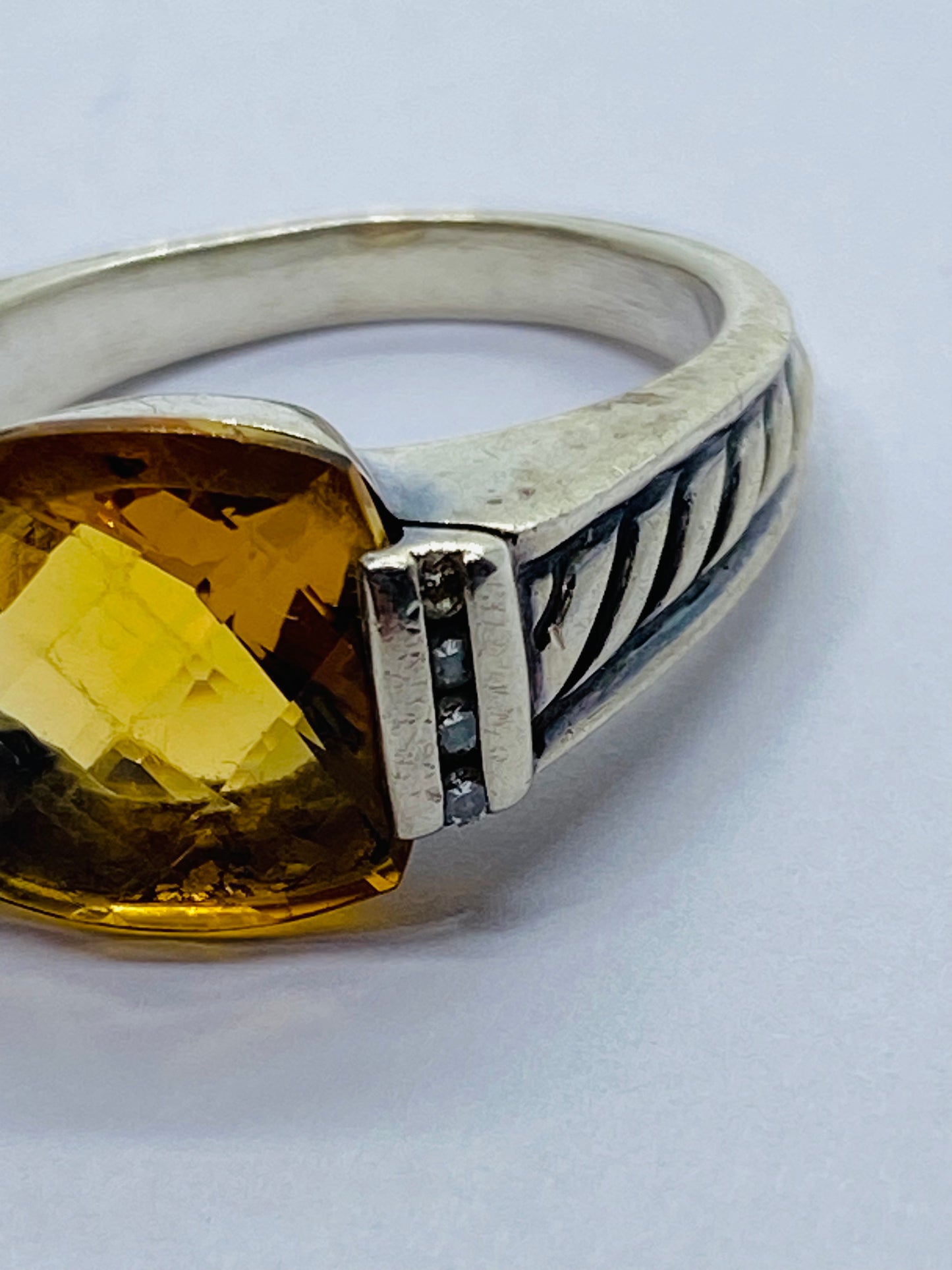 David Yurman Sterling Silver, Diamond and Citrine Deco Lemon Deco Ring 7.5