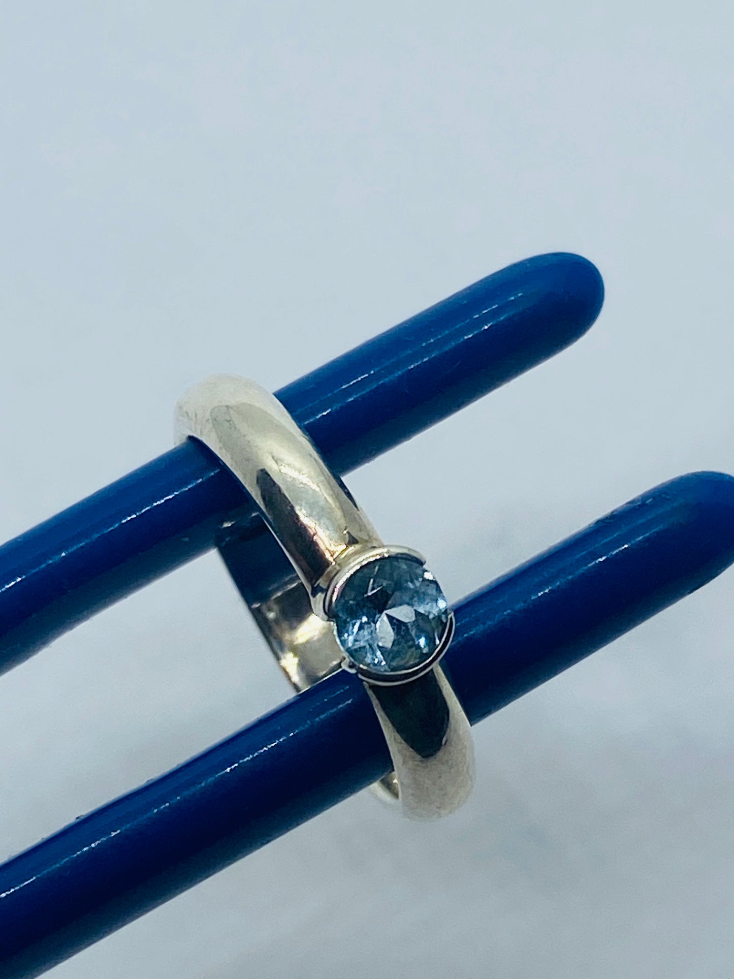 TIFFANY & Co Sterling Silver Round Blue Aquamarine Stack Band Ring sz 4.5