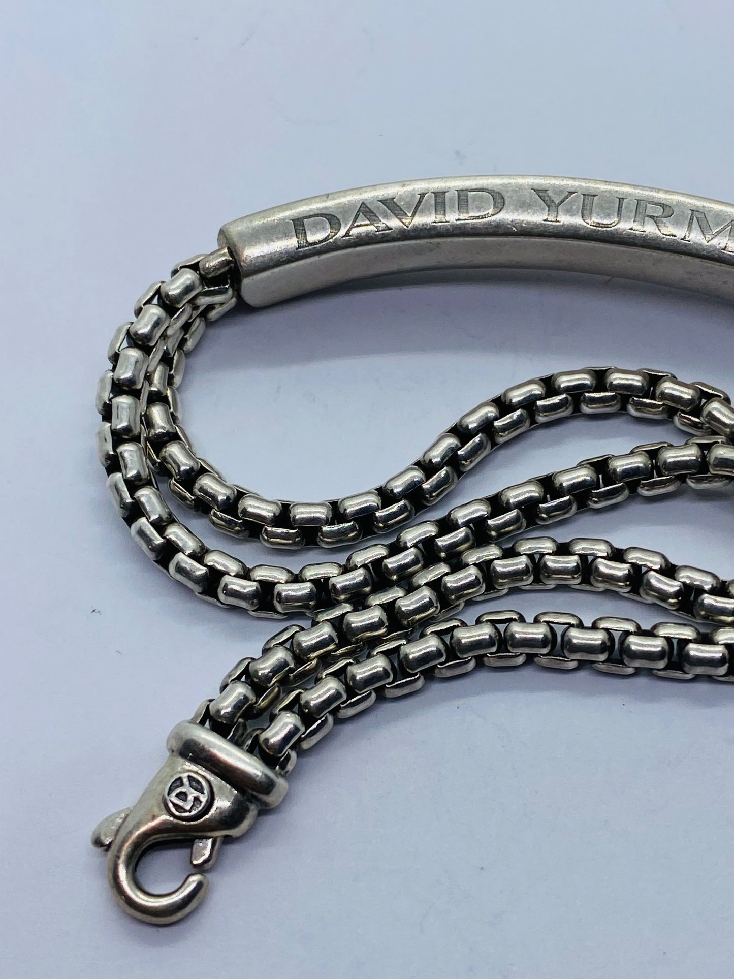 David Yurman Sterling Silver & Onyx ID Bracelet Double Box Chain Link 8.5”