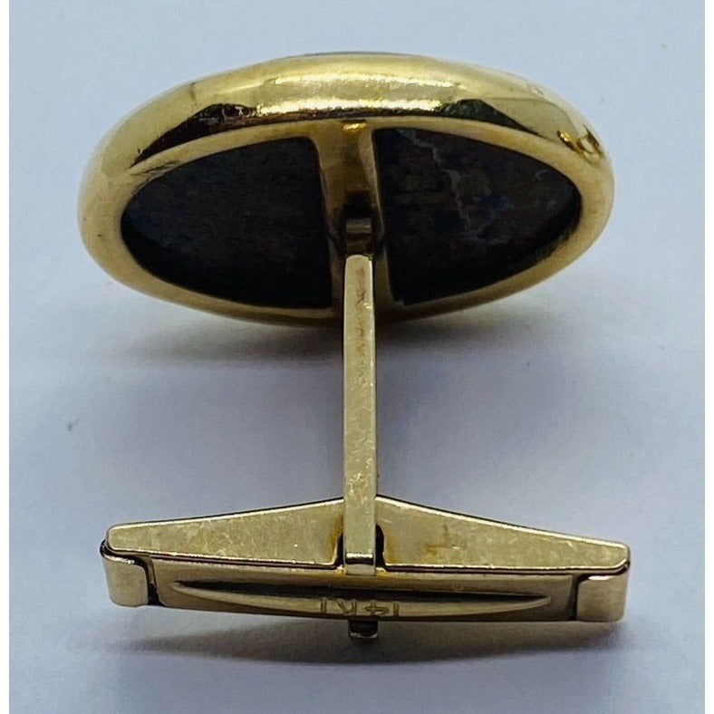 Jasper 14K Gold Oval Cabochon Mens Cufflinks 13.8 Grams 22x17MM