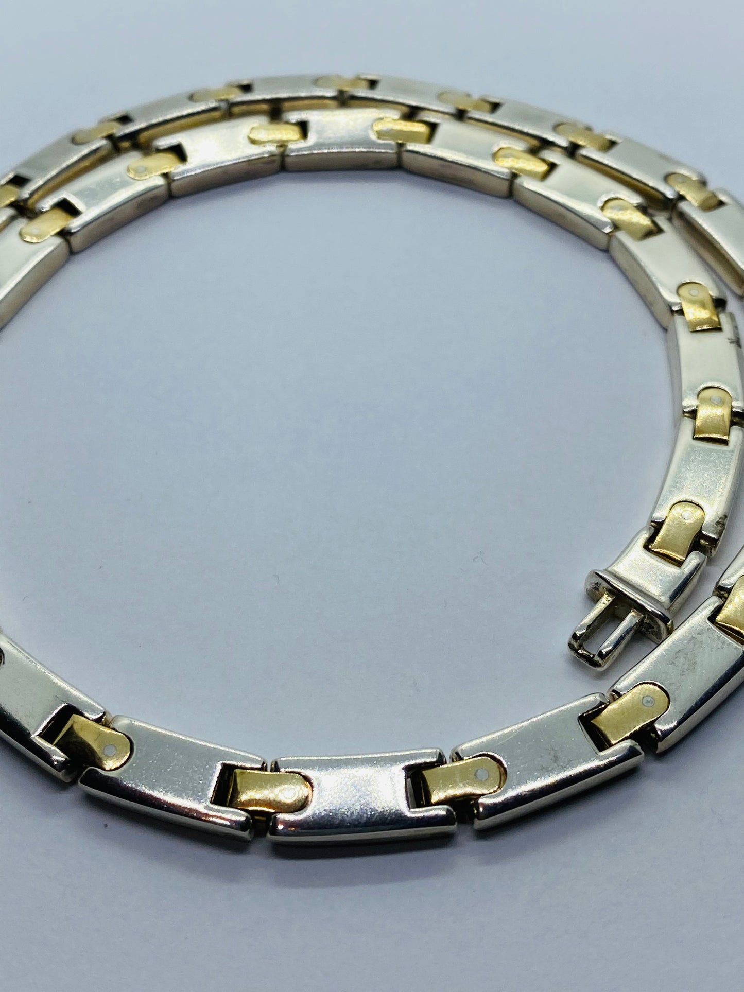 Tiffany & Co Silver Gold Rectangle Bar Link Necklace 18” 6.2MM wide