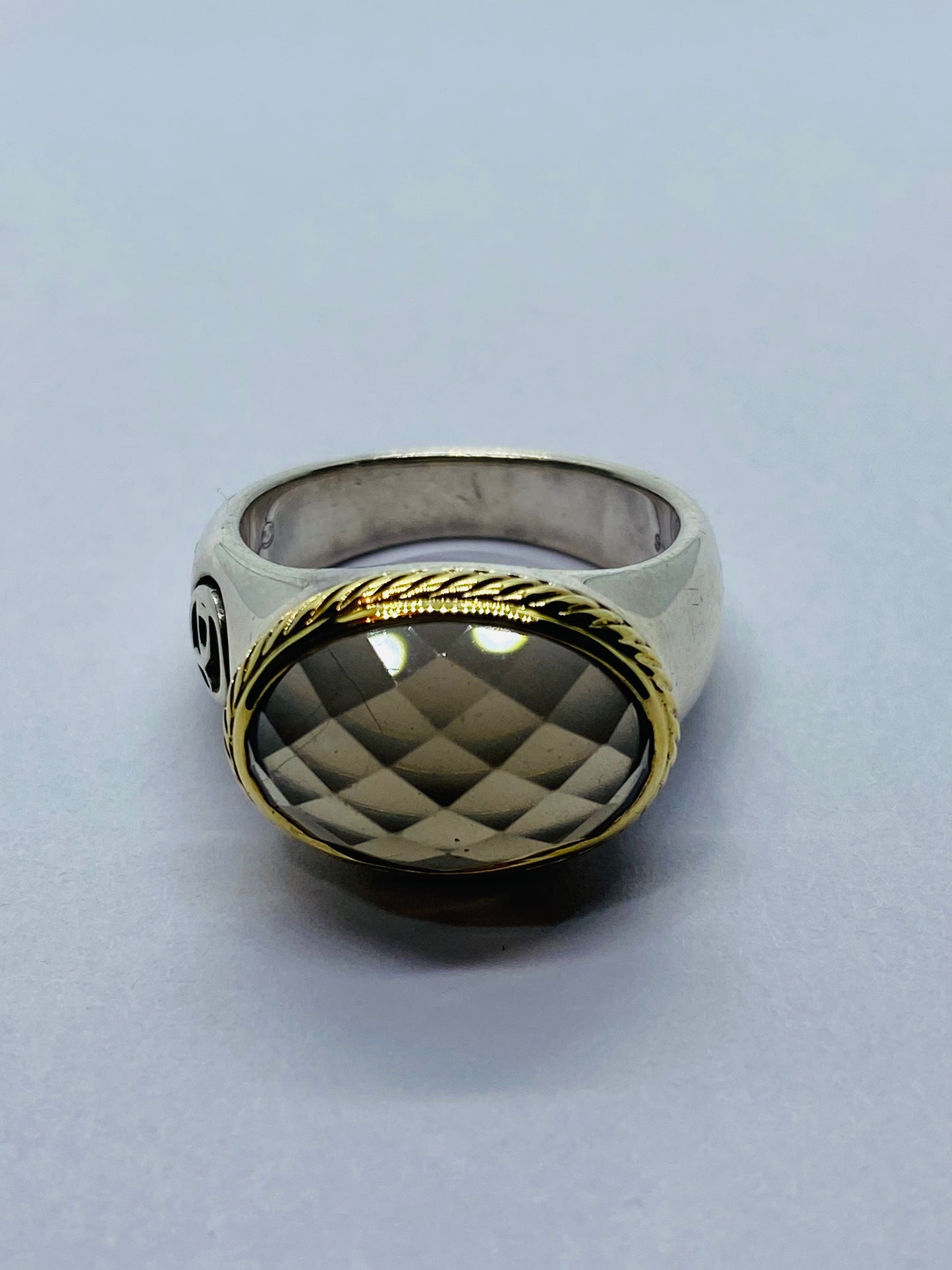 18K Yellow Gold Silver Smoky Topaz Cocktail Ring Oval Signature