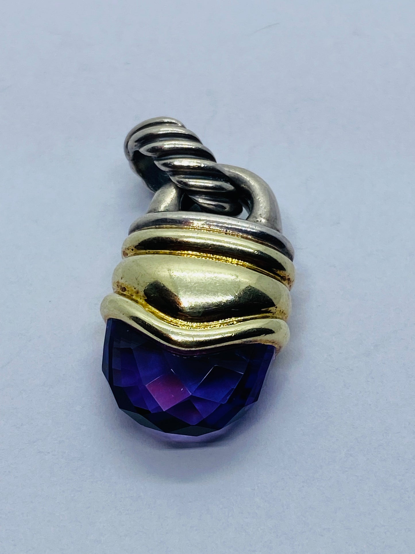Large David Yurman Sterling 14K 925/585 Gold Amethyst Acorn Pendant Enhancer