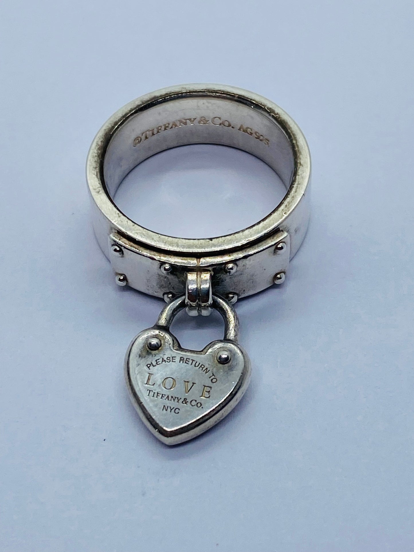 Sterling Silver Tiffany & Co Heart Love Padlock Return To Ladies Ring Pouch 5