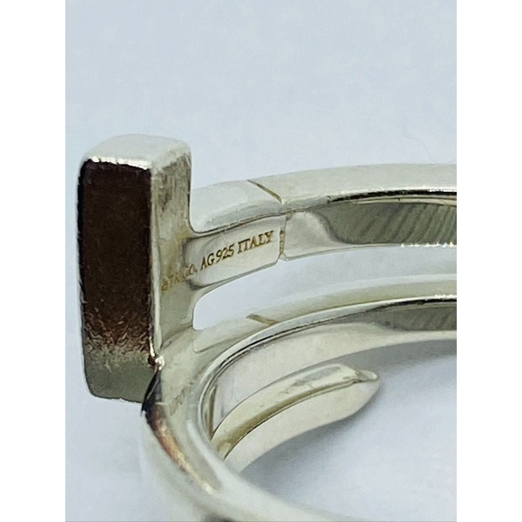 Tiffany & Co Sterling Silver T Square Wrap Ring Size 7 Pouch 11MM Wide