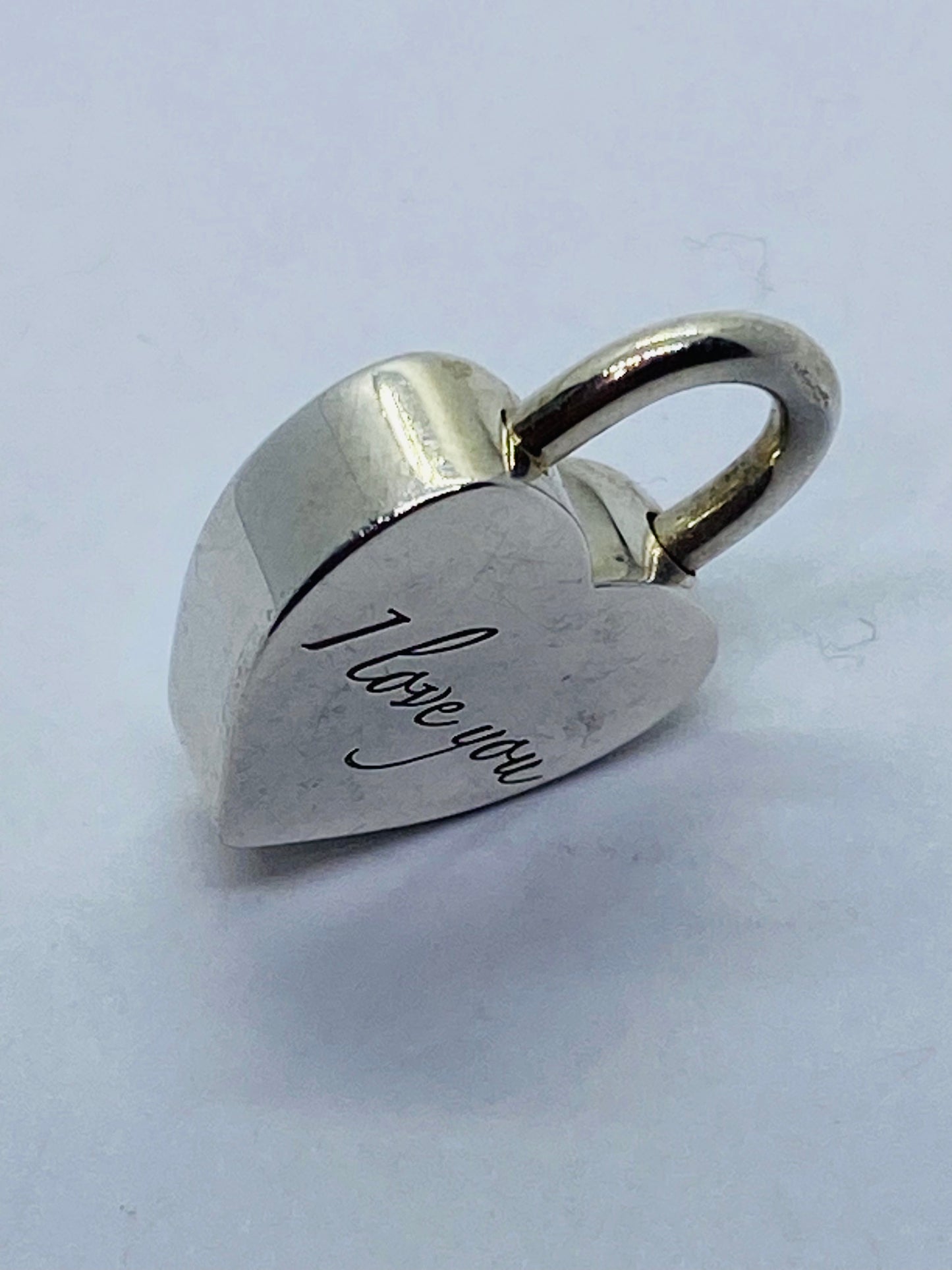 Tiffany & Co Silver I LOVE YOU Heart Padlock Charm Pendant Love Script pouch